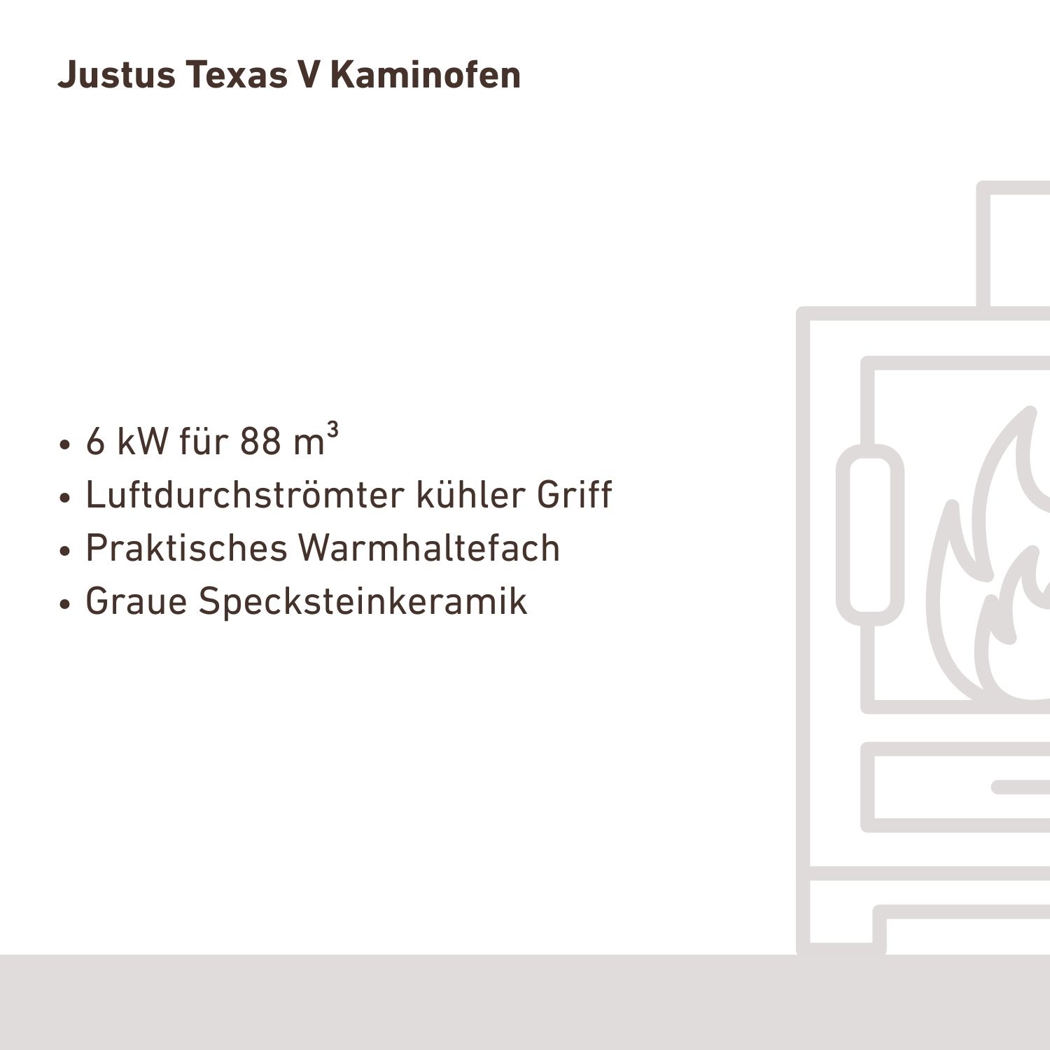 Justus Texas V Kaminofen Stahl Schwarz / Specksteinkeramik Grau
