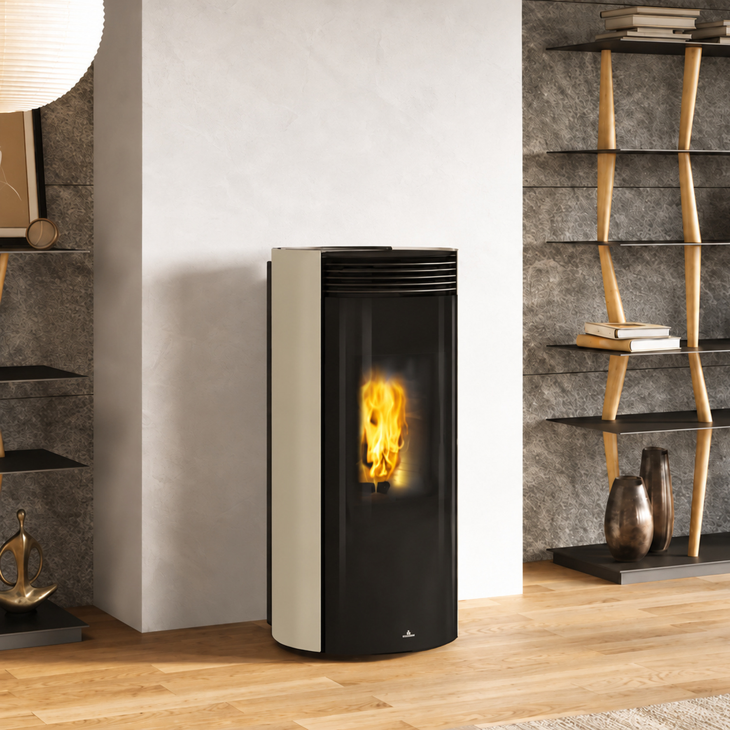 Poêle à granulés Edilkamin LIBRA 13++ INT raccord arrière habillage acier beige