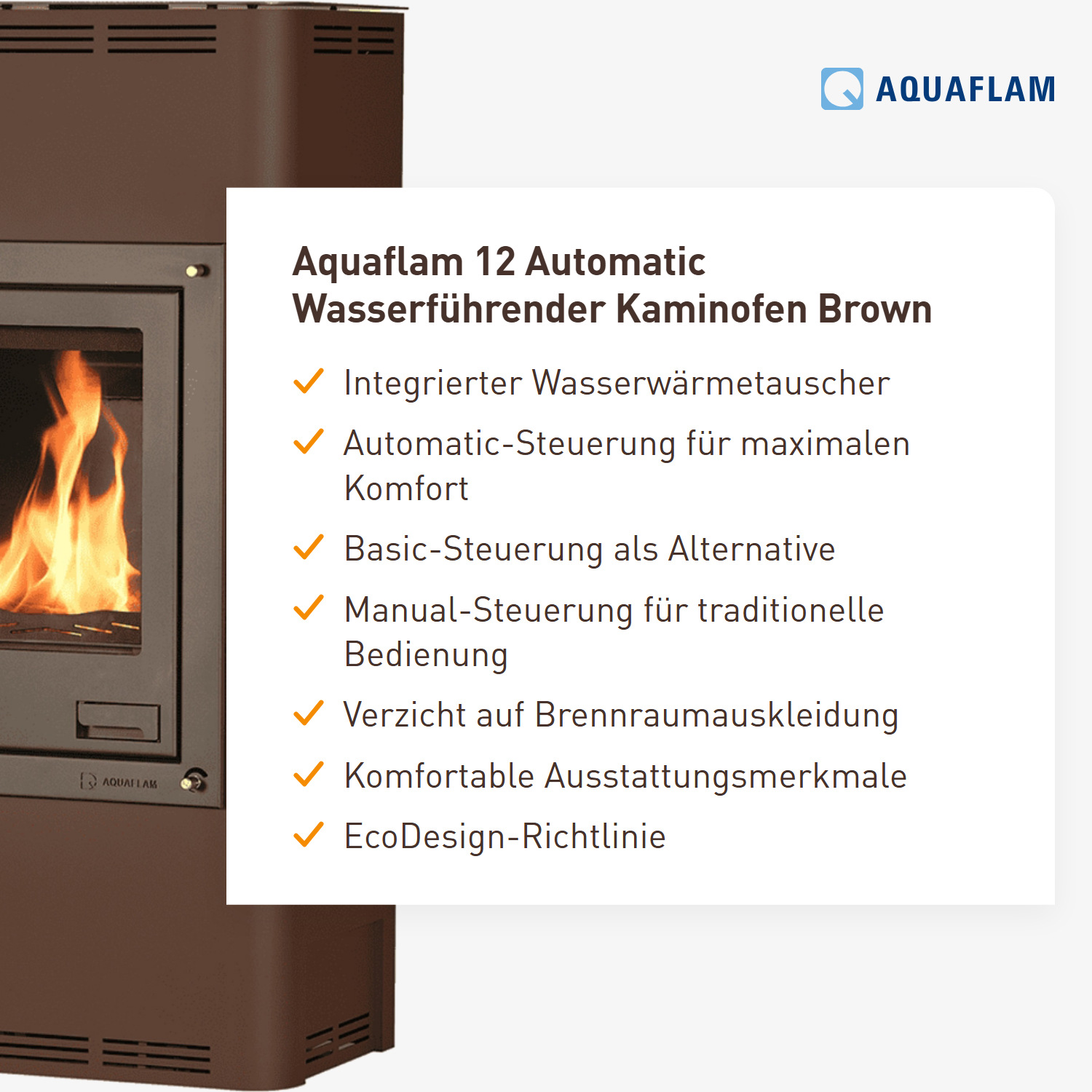 Aquaflam 12 Automatic Wasserführender Kaminofen Brown