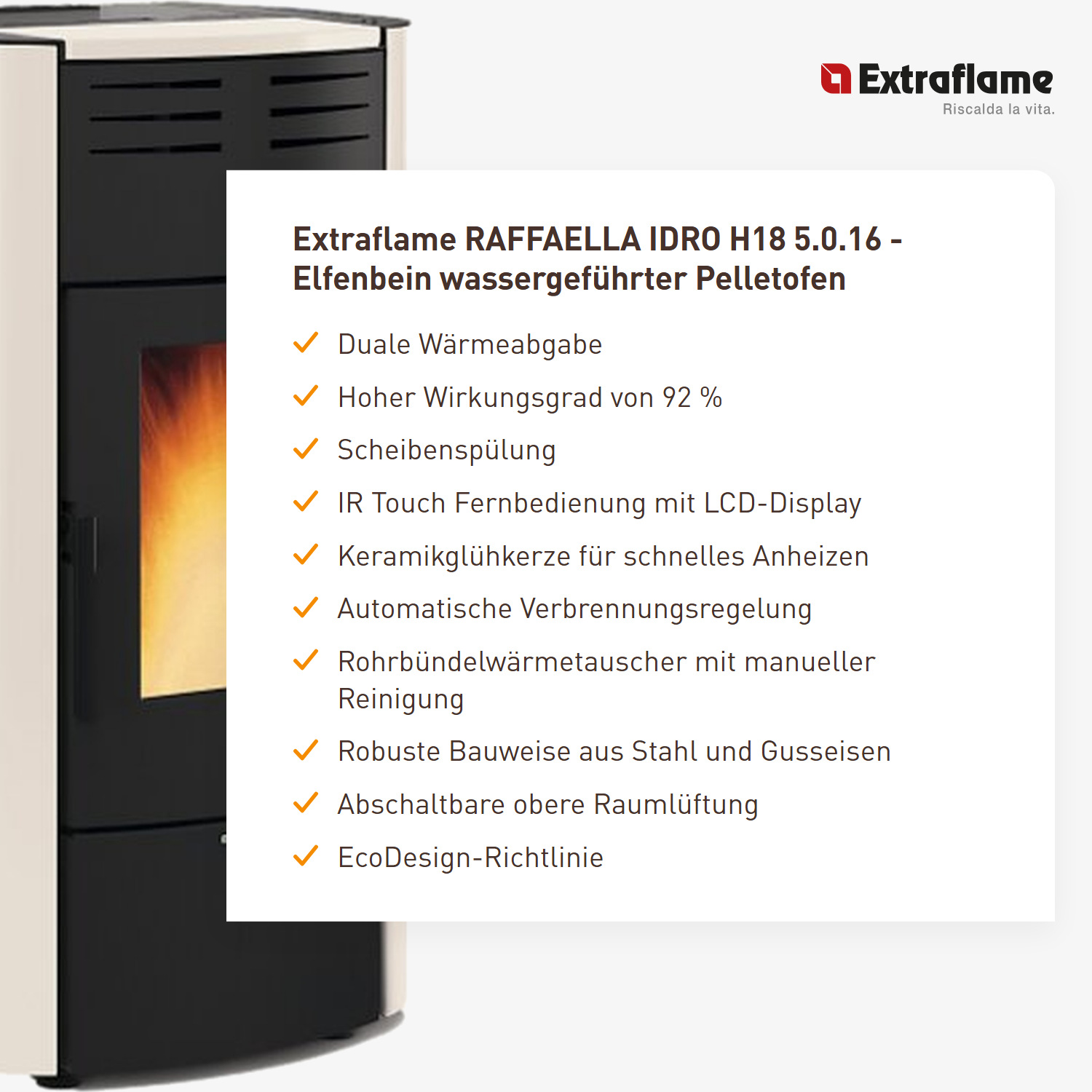 Extraflame RAFFAELLA IDRO H18 5.0.16 - Elfenbein wassergeführter Pelletofen