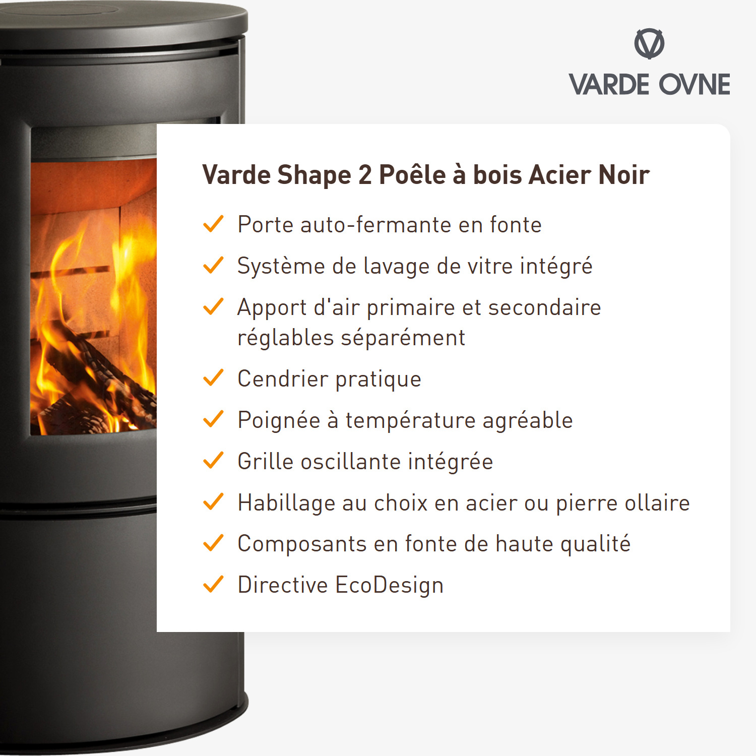 Poêle à bois Varde Shape 2 en acier noir
