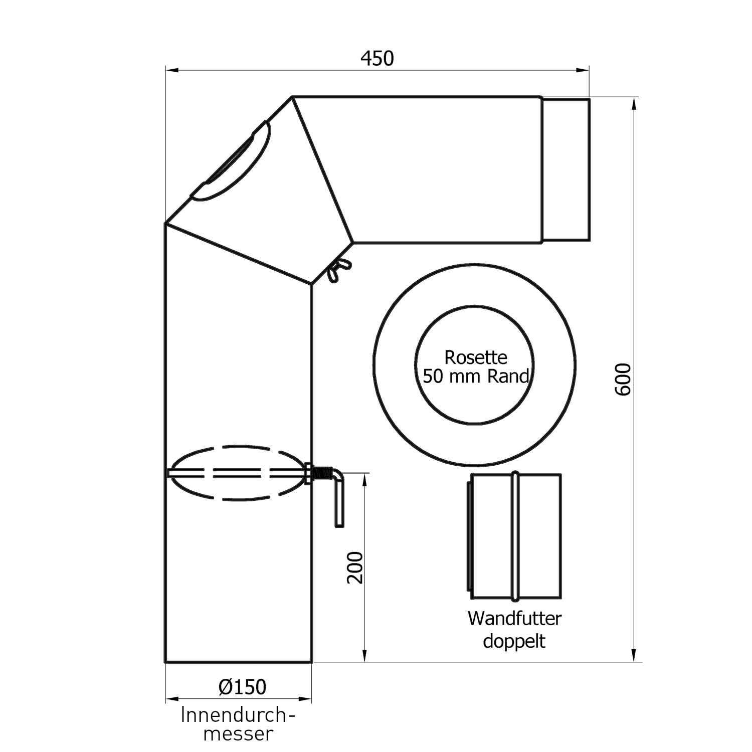 Raik Basic Rauchrohrbogen Set 150mm geschweißt schwarz für Rauchrohr / Ofenrohr