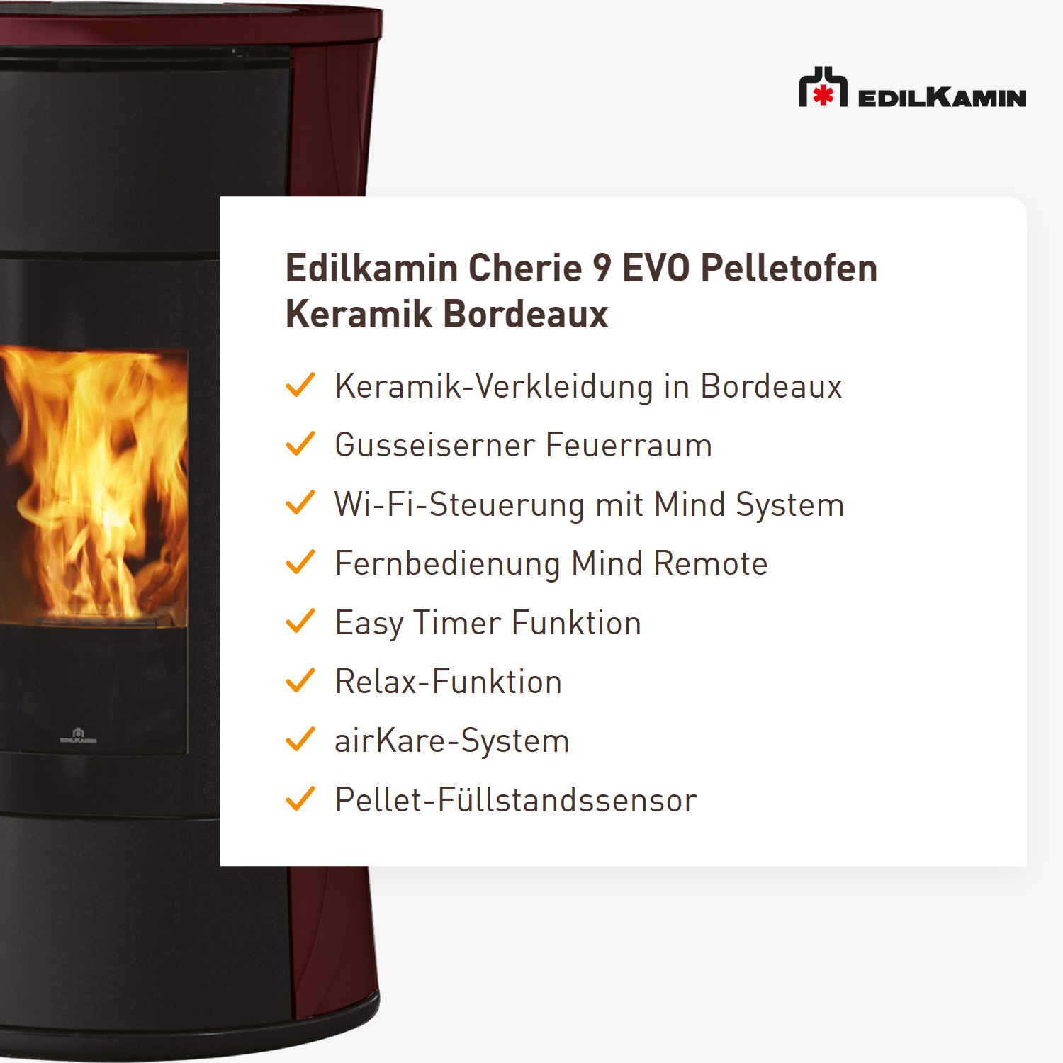 Edilkamin Cherie 9 EVO Pelletofen Keramik Bordeaux