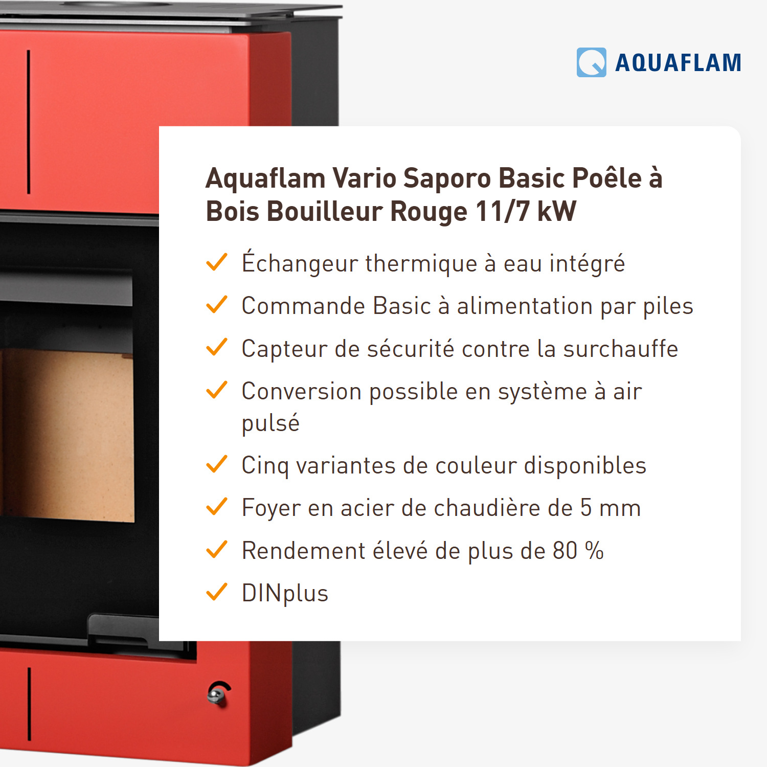 Aquaflam Vario Saporo Basic Poêle à bois hydraulique Rouge 11/7 kW