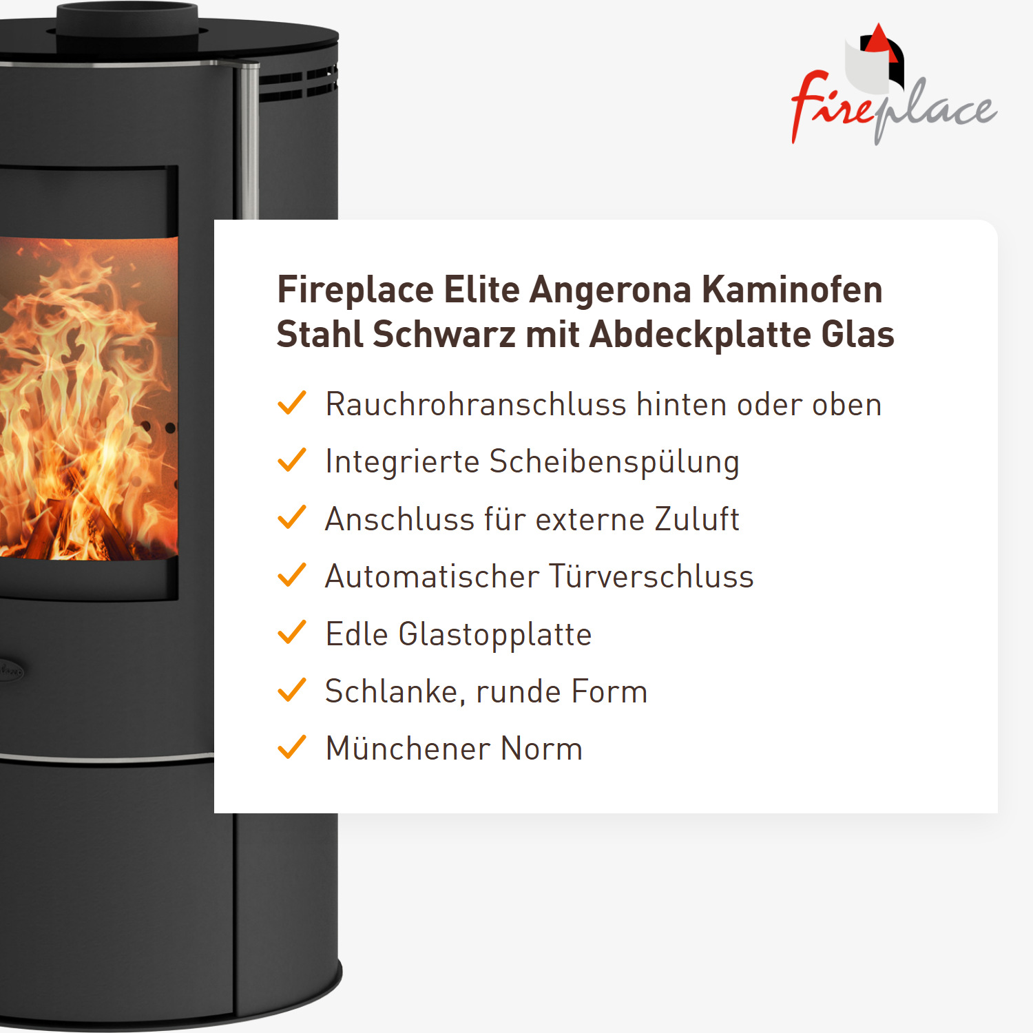 Fireplace Elite Angerona Kaminofen Stahl Schwarz mit Abdeckplatte Glas