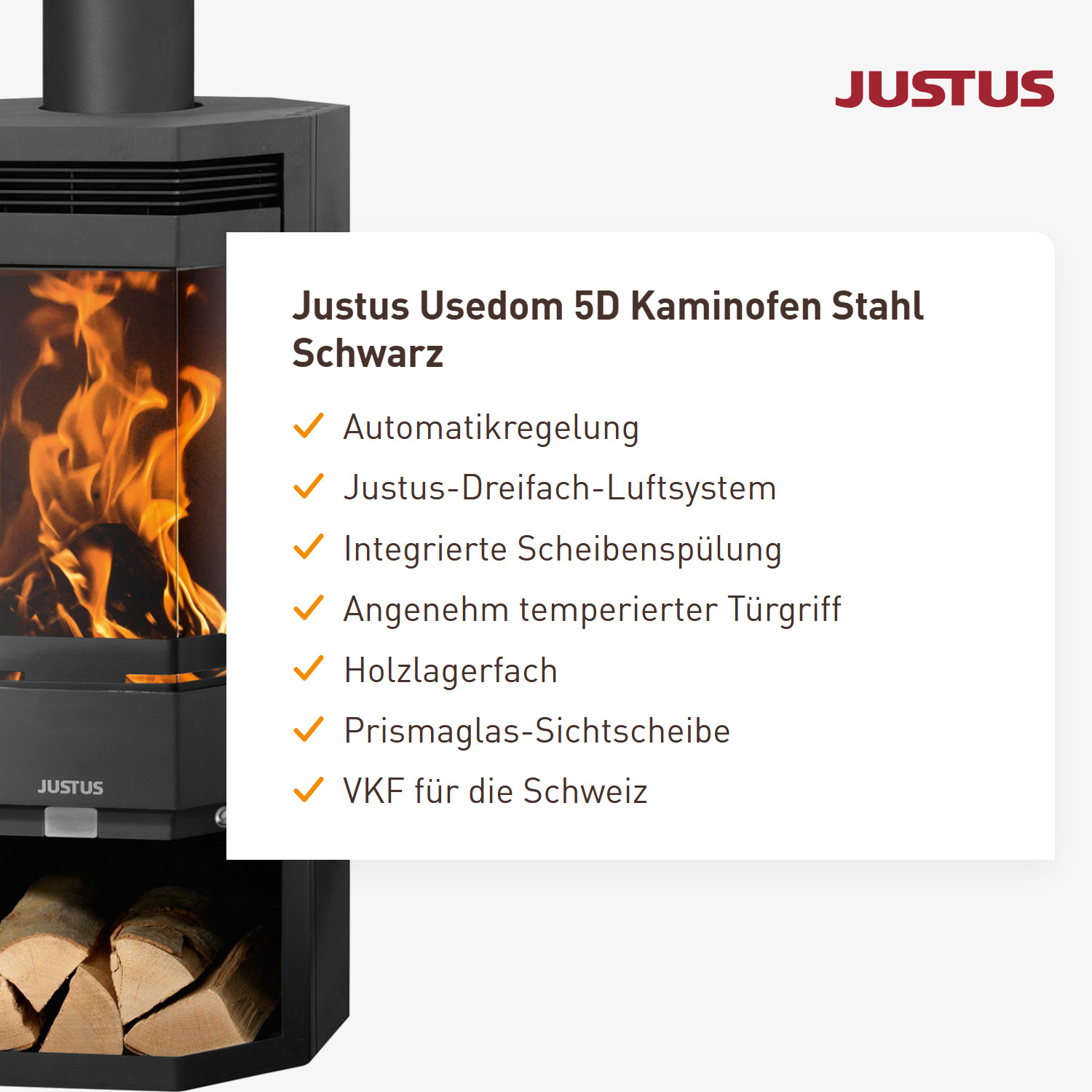Justus Usedom 5D Kaminofen Stahl Schwarz