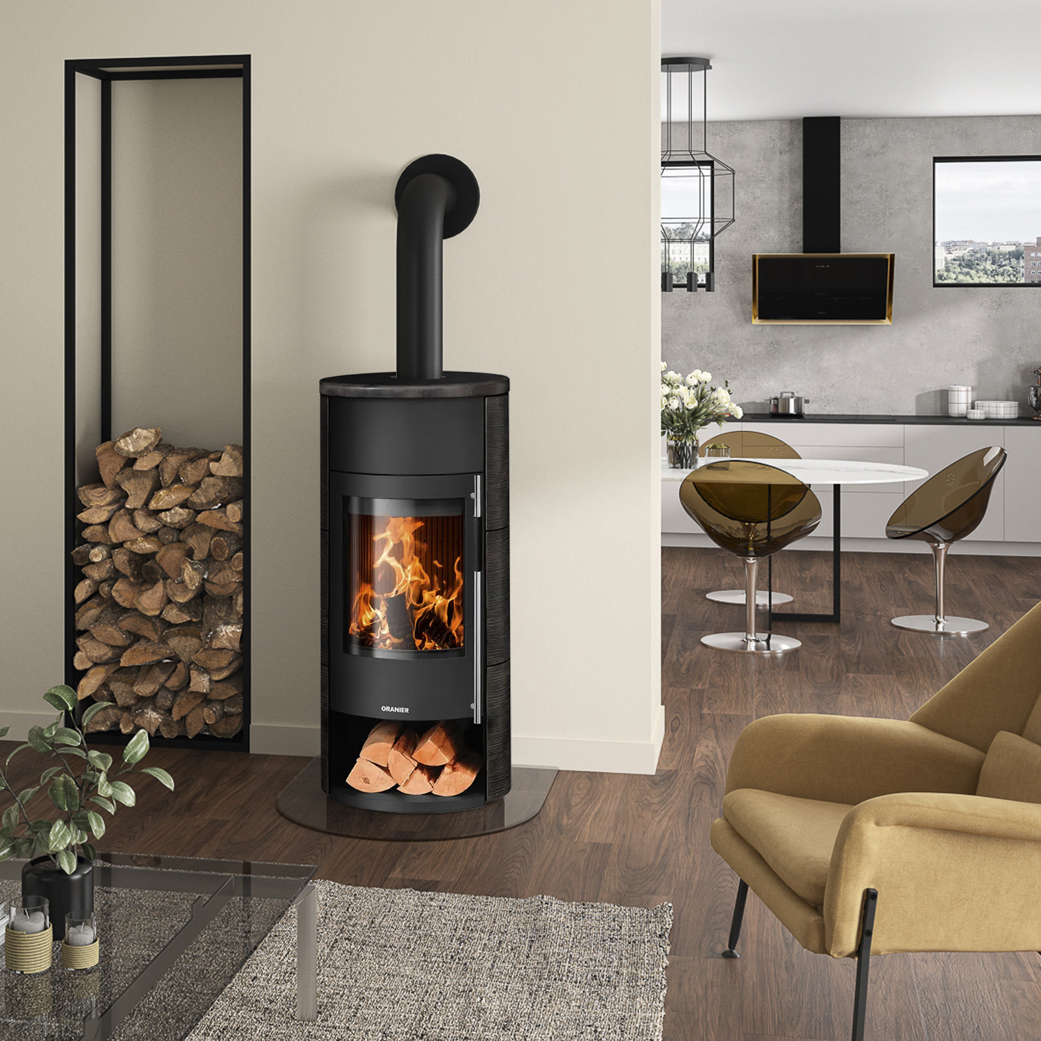 Oranier Polar Neo Aqua wasserführender Kaminofen Keramik Namib