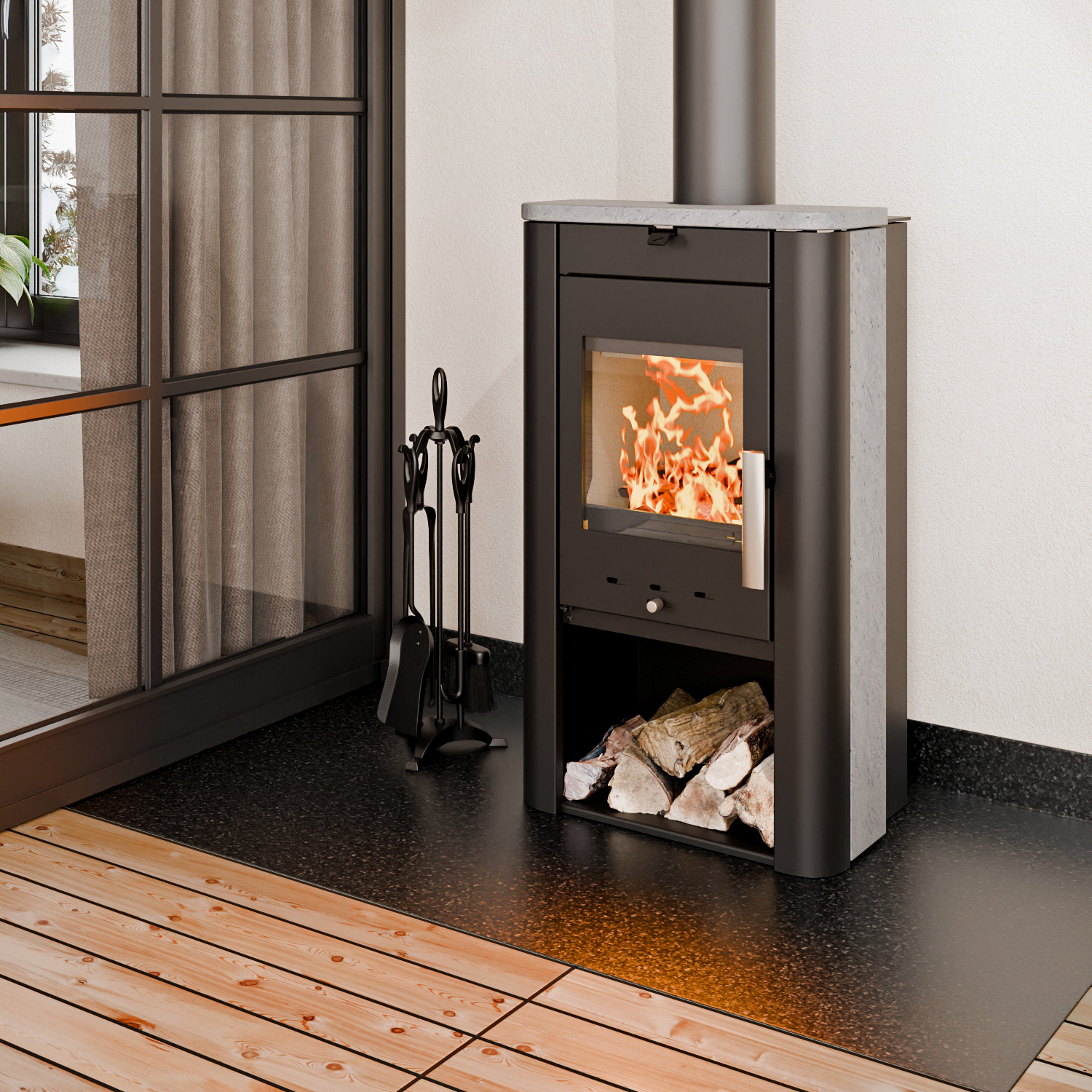 Haas+Sohn Prunus 332.15 - ST Kaminofen Perl-Schwarz / Serpentino