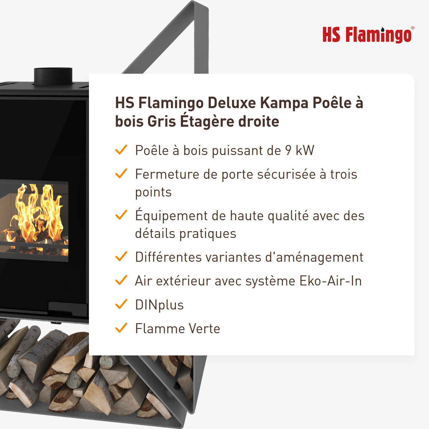HS Flamingo Deluxe Kampa Poêle à bois Gris Étagère à droite