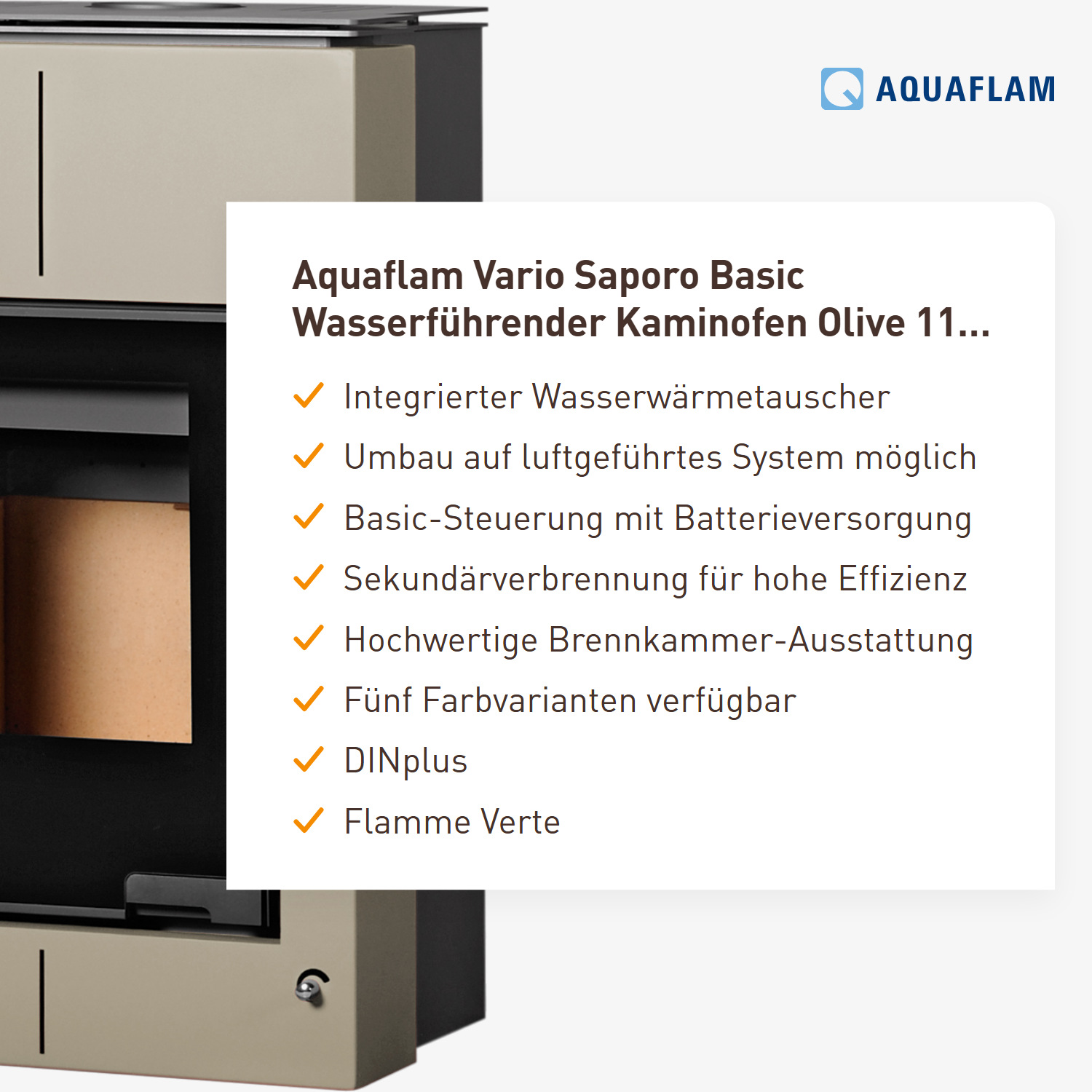 Aquaflam Vario Saporo Basic Wasserführender Kaminofen Olive 11/7 kW