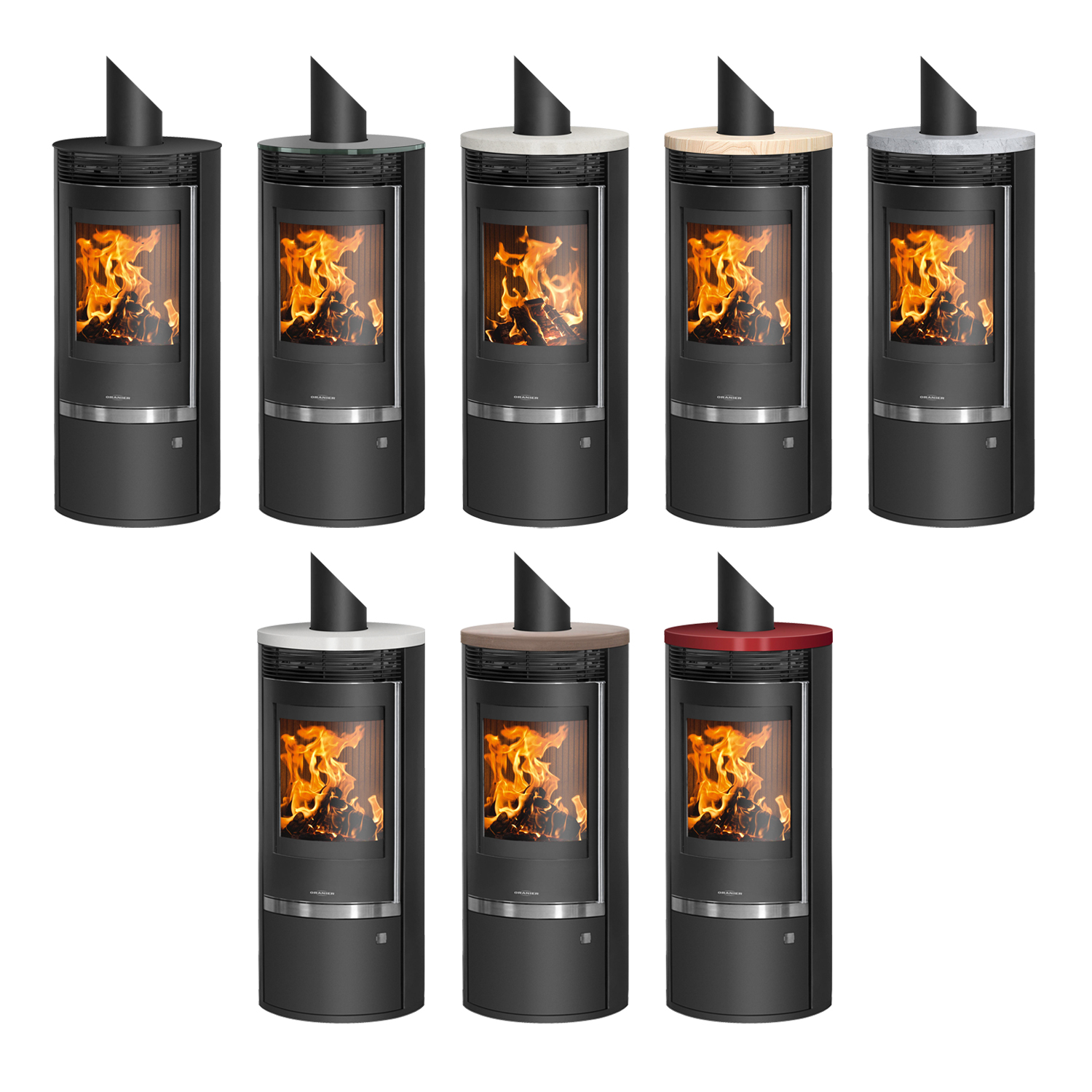 Oranier Rota Top 2.0 Kaminofen Stahl Schwarz mit Abdeckplatte Keramik Bordeauxrot