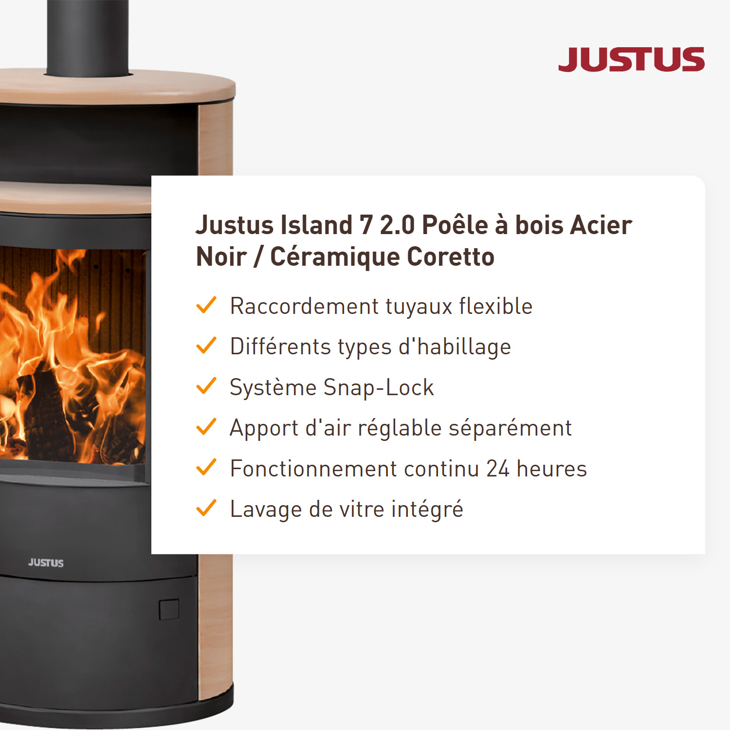 Justus Island 7 2.0 Poêle à bois Acier Noir / Céramique Corretto