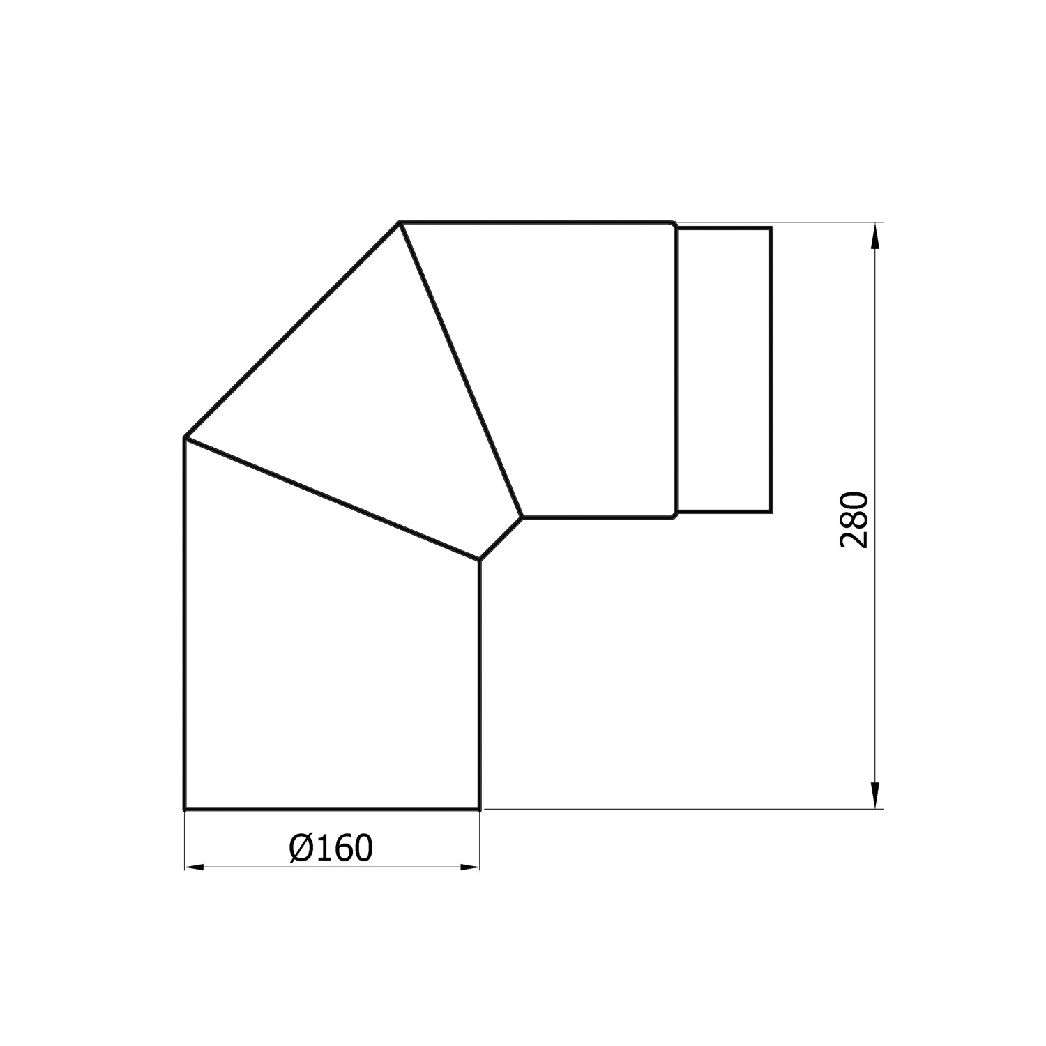 Raik Basic Rauchrohrbogen 160mm schwarz 90° ohne Tür für Rauchrohr / Ofenrohr
