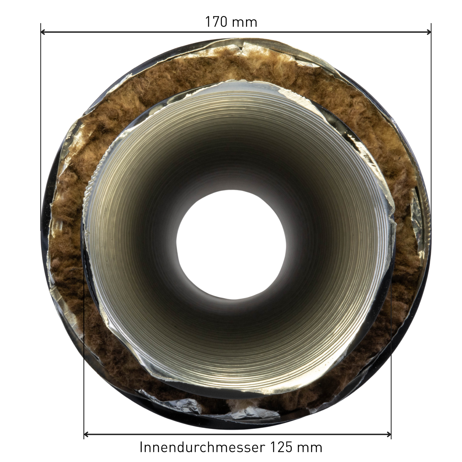Therm Flex Aluflexrohr isoliert grau Ø 125 mm Länge 0,75 m, für Außenluft-Anschluss