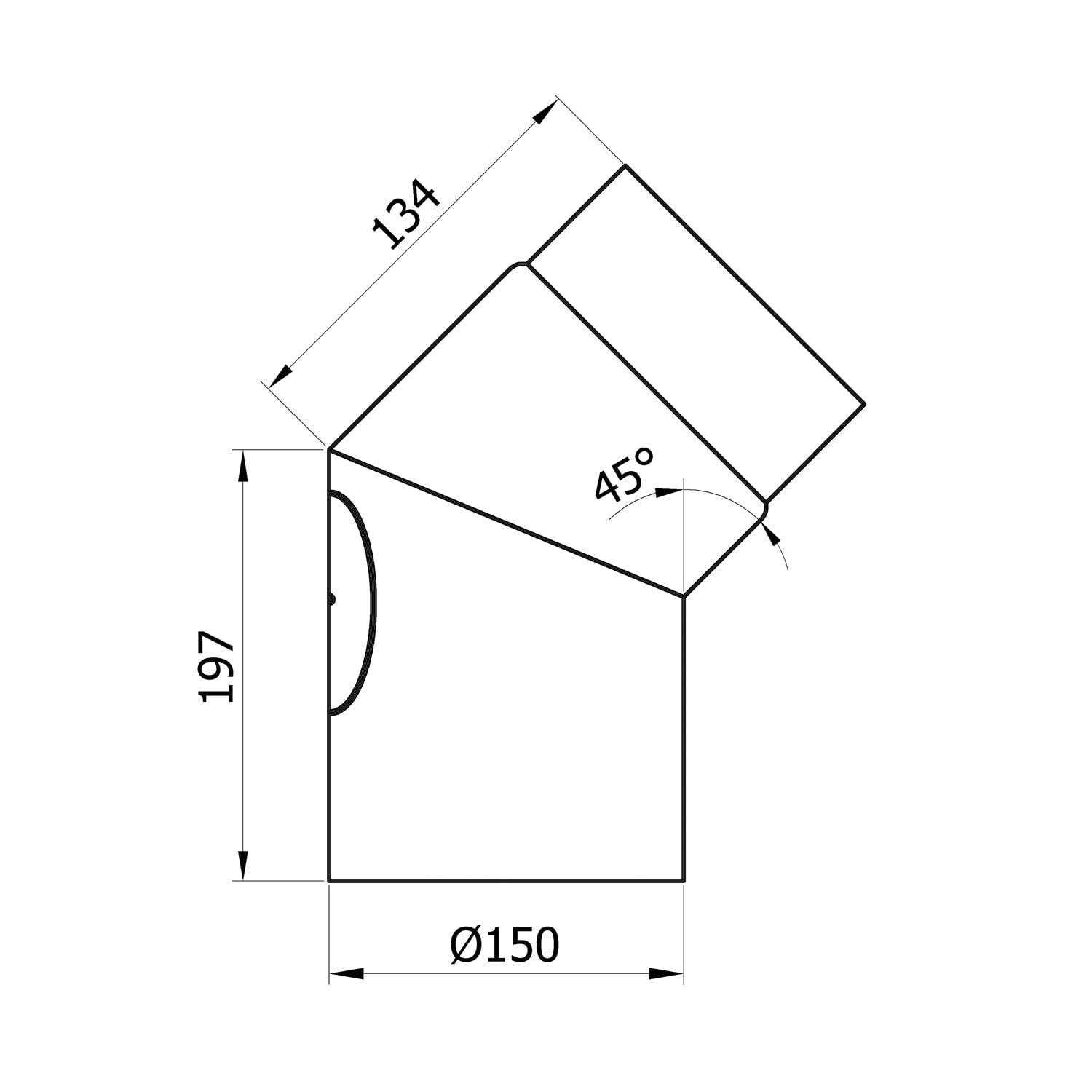 Raik Basic Rauchrohrbogen 150mm schwarz 45° mit Tür für Rauchrohr / Ofenrohr