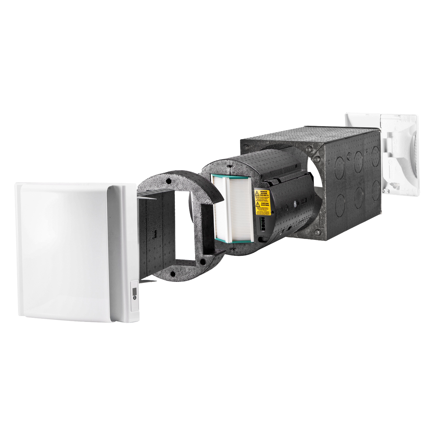 Dimplex DL 50 WE2 Wohnraumlüftungsgerät + DL 50 Q2 Wandhülse quadratisch mit Nebenraumanschluss + Luftqualitätssensor - 3er Set