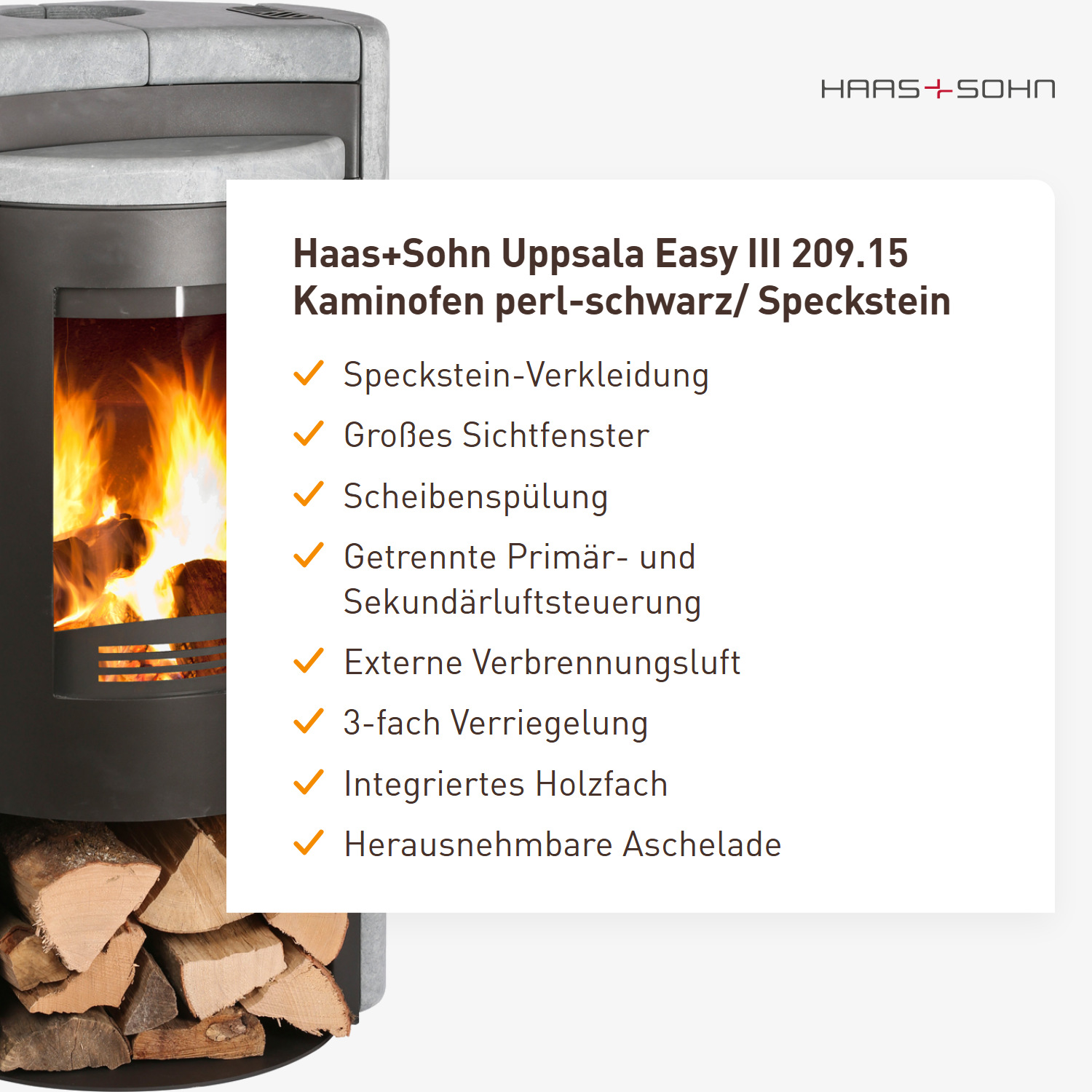 Haas+Sohn Uppsala Easy III 209.15 Kaminofen perl-schwarz/ Speckstein