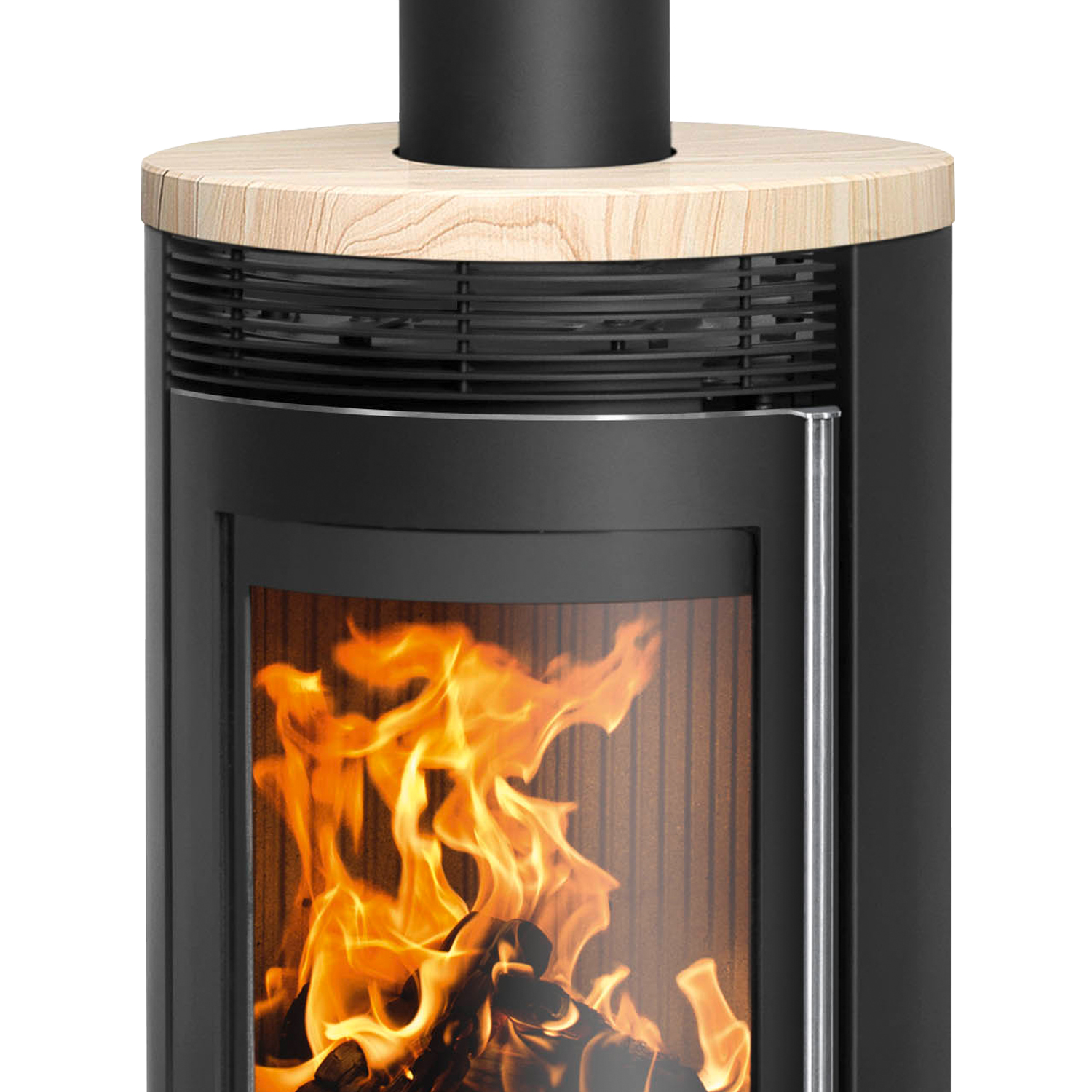 Oranier Rota 2.0 Poêle à bois acier noir avec plaque de recouvrement en grès