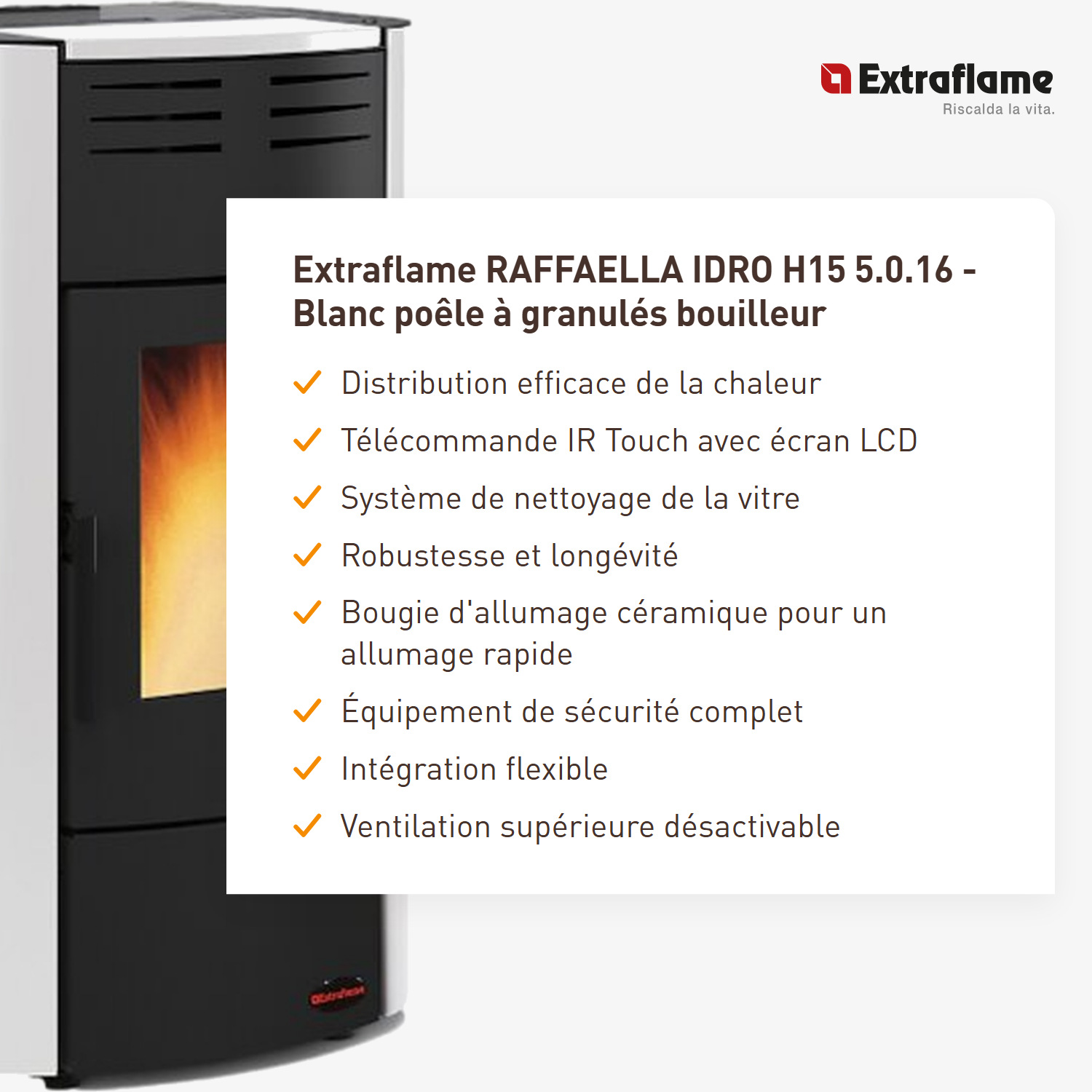 Extraflame RAFFAELLA IDRO H15 5.0.16 - Blanc poêle à granulés bouilleur