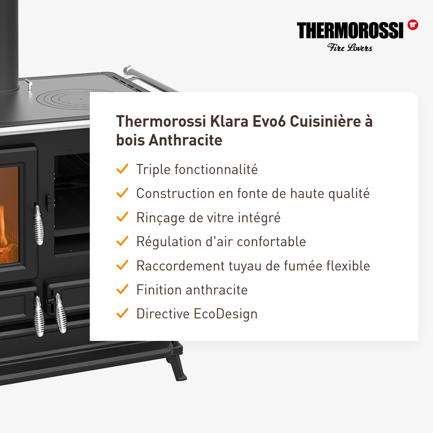 Thermorossi Klara Evo6 cuisinière à bois anthracite