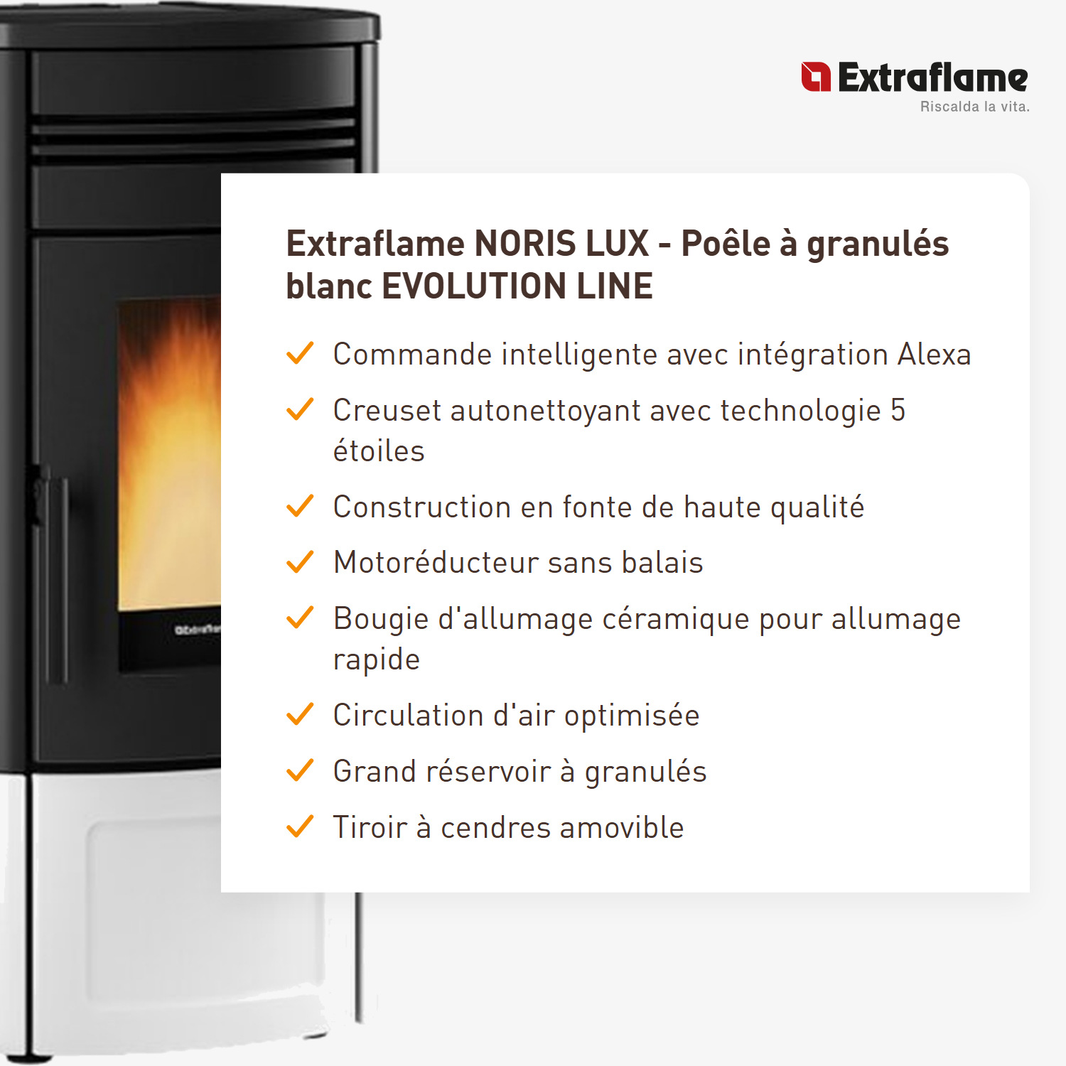 Extraflame NORIS LUX - Blanc poêle à granulés EVOLUTION LINE