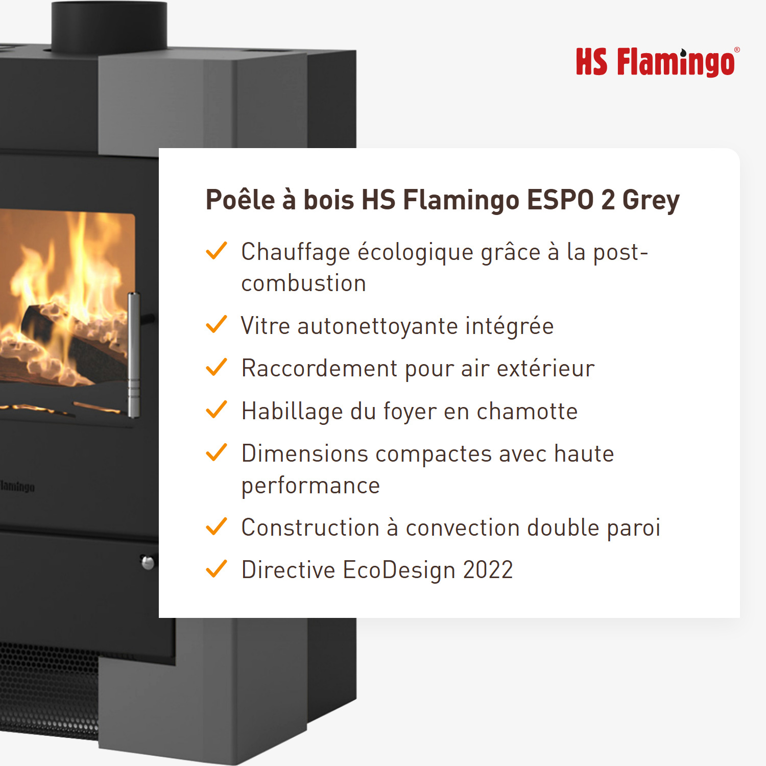 Poêle à bois HS Flamingo ESPO 2 Gris