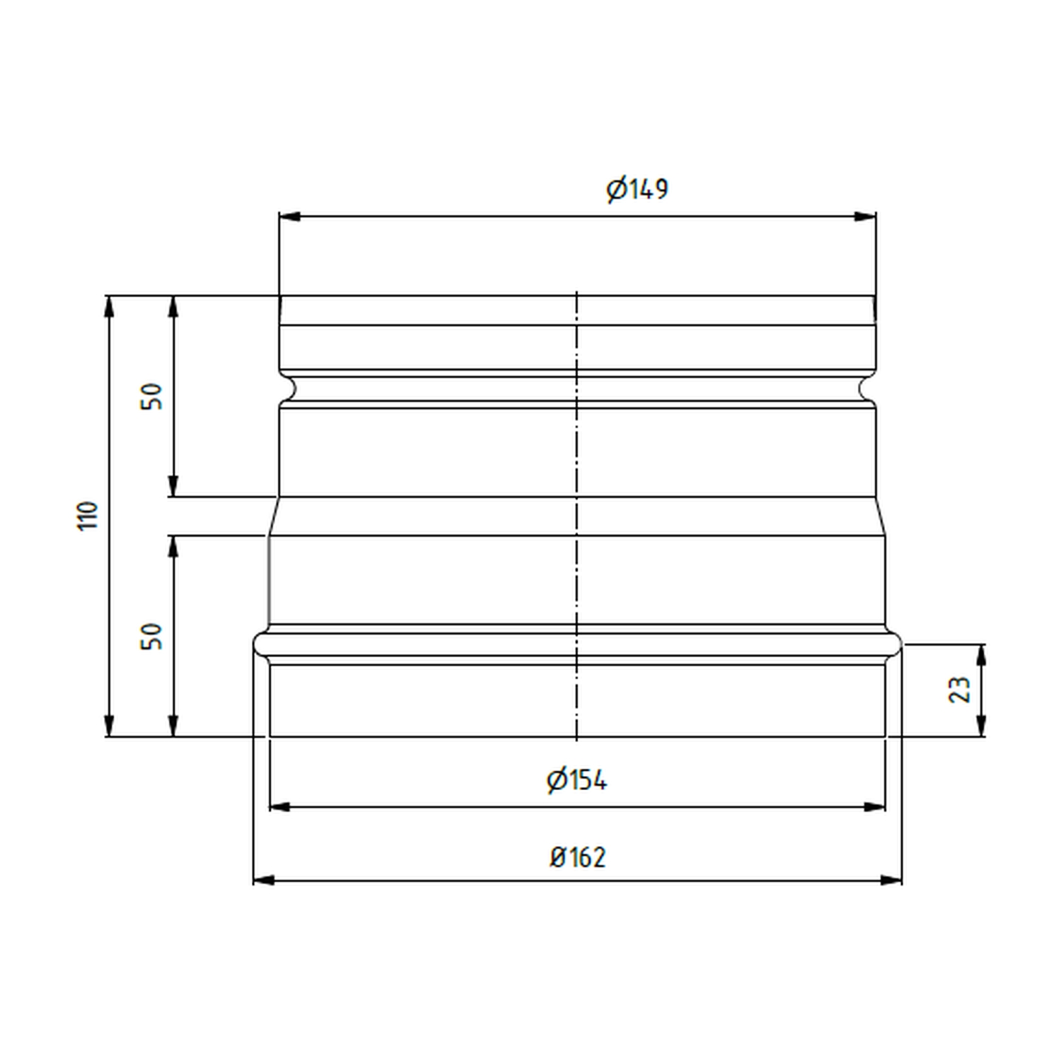 Raik Lifestyle Raccord de poêle diamètre 150x110x2,00mm avec joint noir pour tuyau de fumée/ conduit de fumée