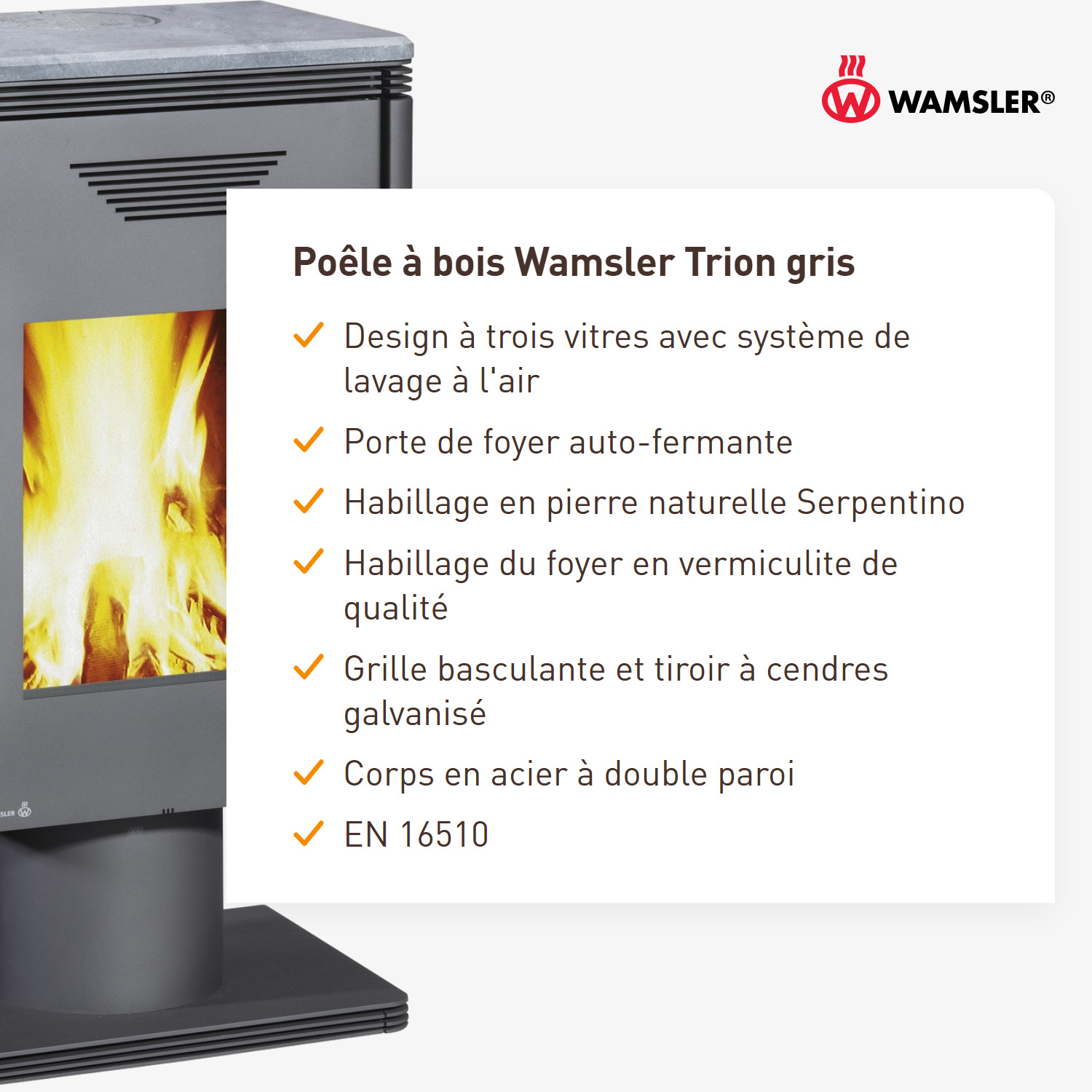 Wamsler poêle à bois « Trion » gris