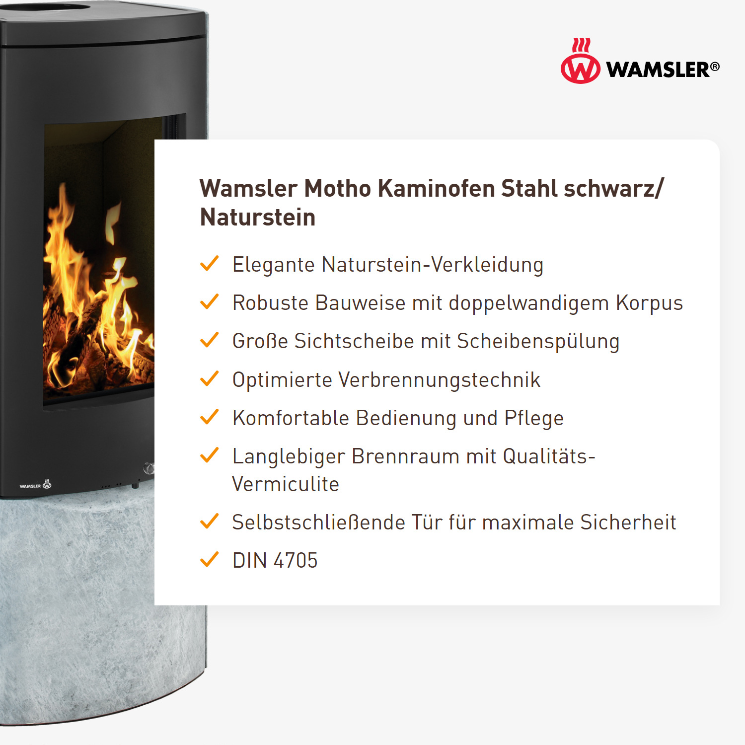 Wamsler Motho Kaminofen Stahl schwarz/ Naturstein