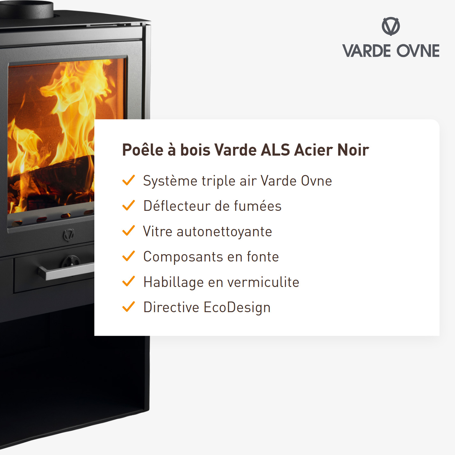 Varde ALS Poêle à bois Acier Noir