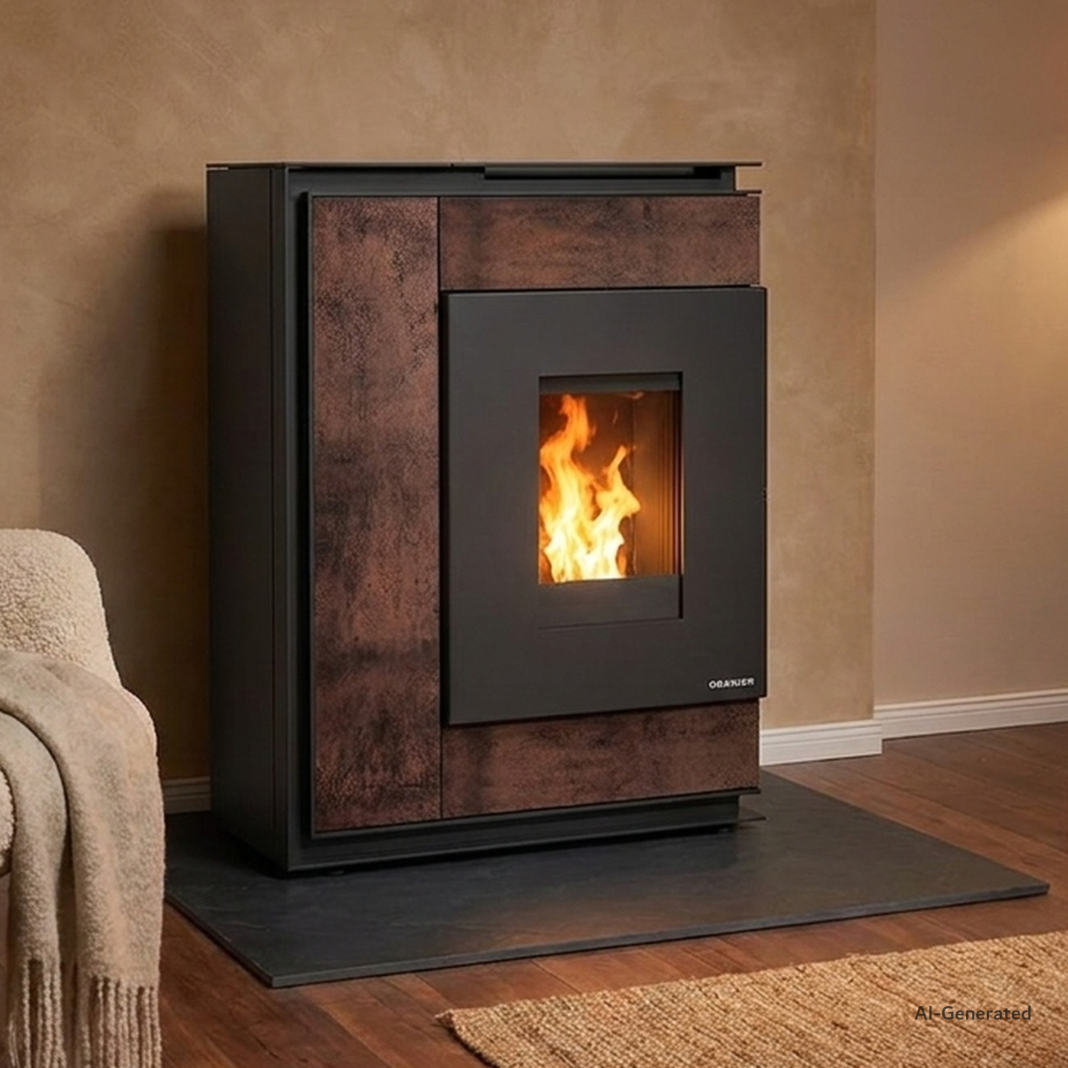 Oranier Boreas Aqua Next wasserführender Pelletofen 9,5 kW Sintered Stone Korten Rauchrohranschluss hinten
