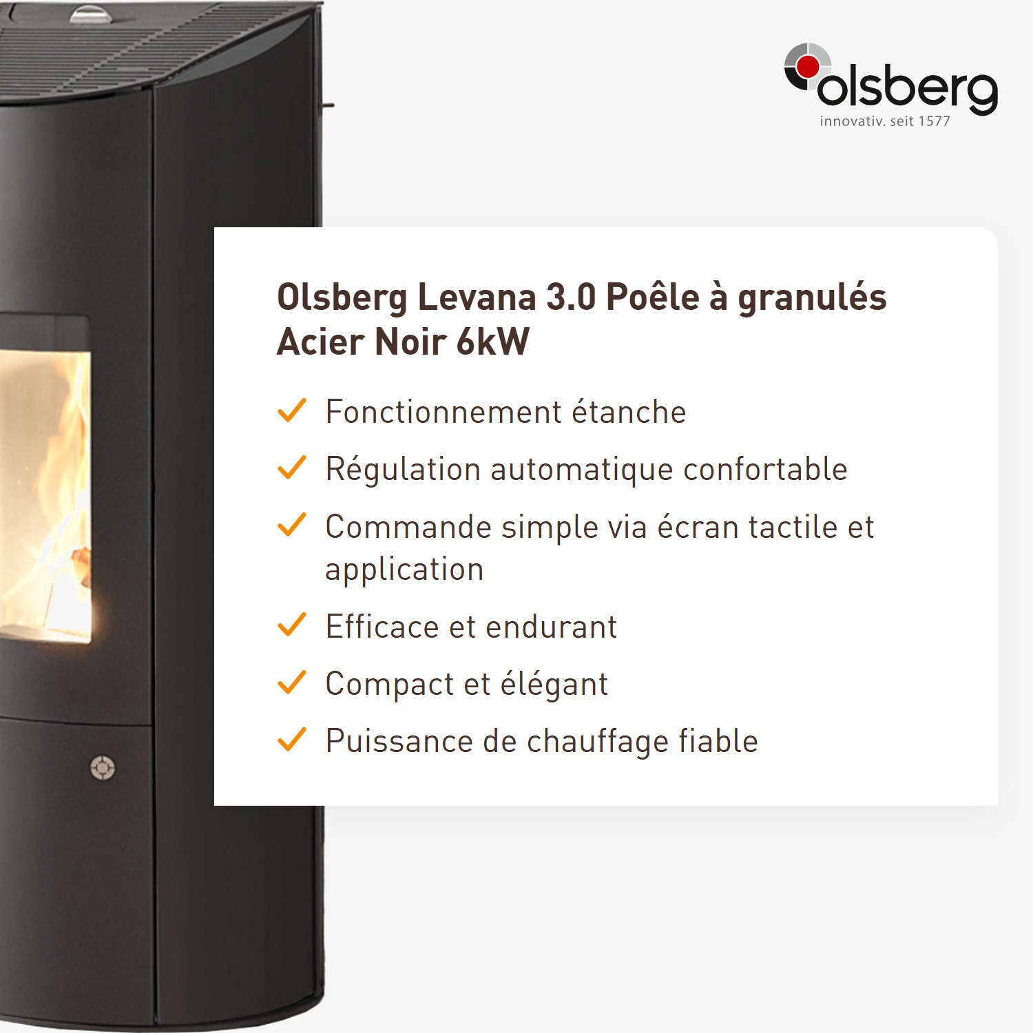 Olsberg Levana 3.0 poêle à granulés acier noir 6 kW