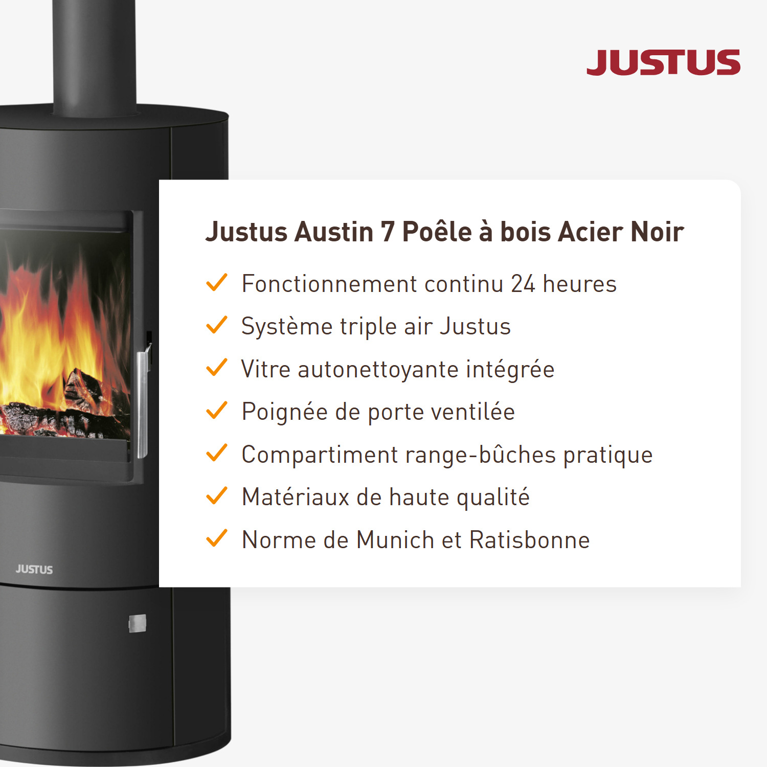 Justus Austin 7 Poêle à bois Acier Noir