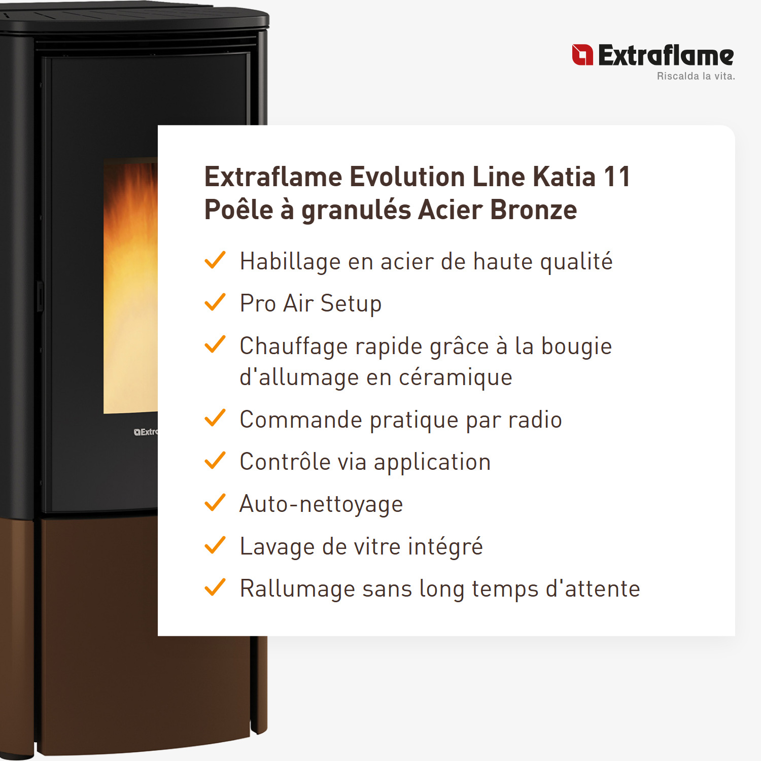 Extraflame Evolution Line Katia 11 poêle à granulés acier bronze