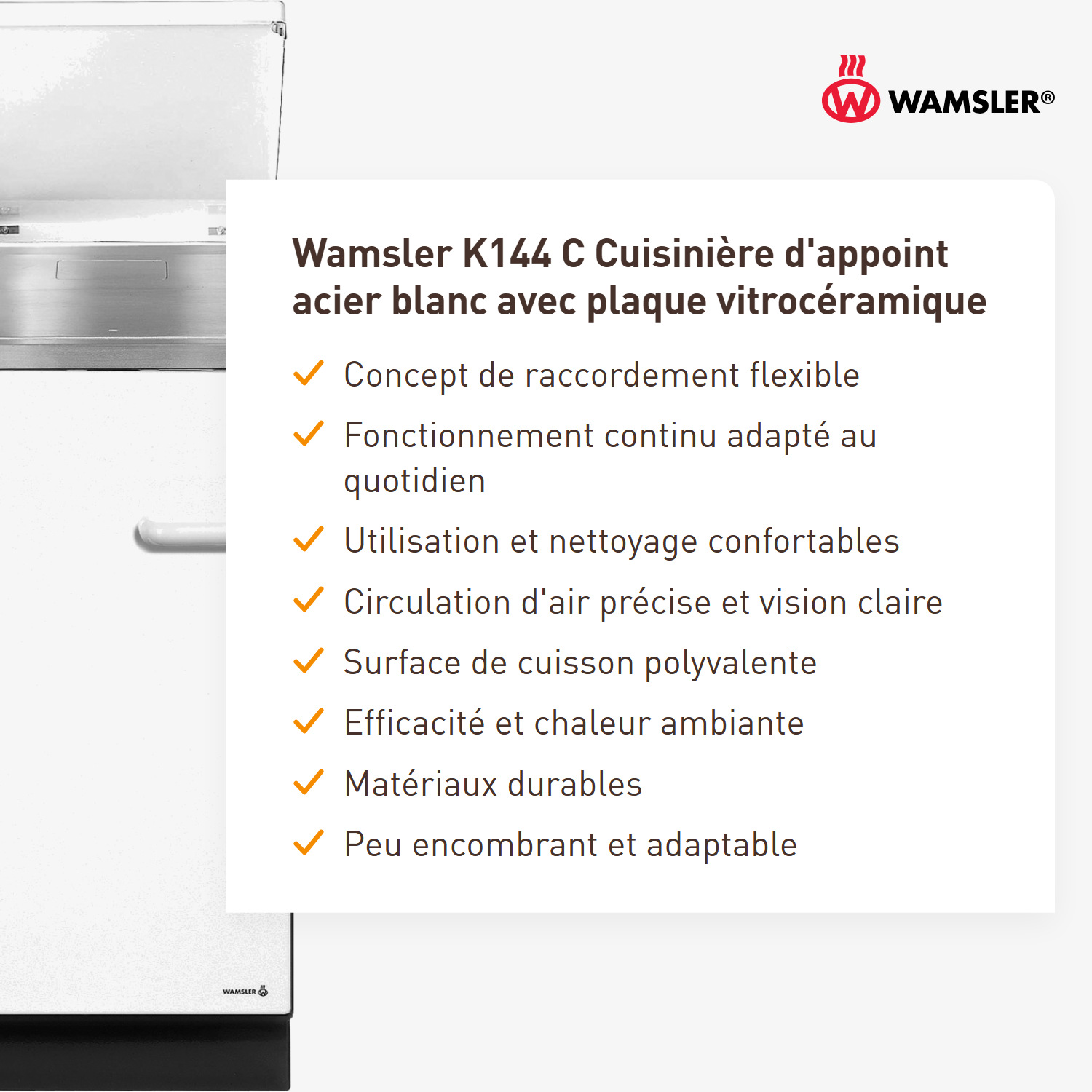 Wamsler K144 C cuisinière d’appoint acier blanc avec plaque en vitrocéramique
