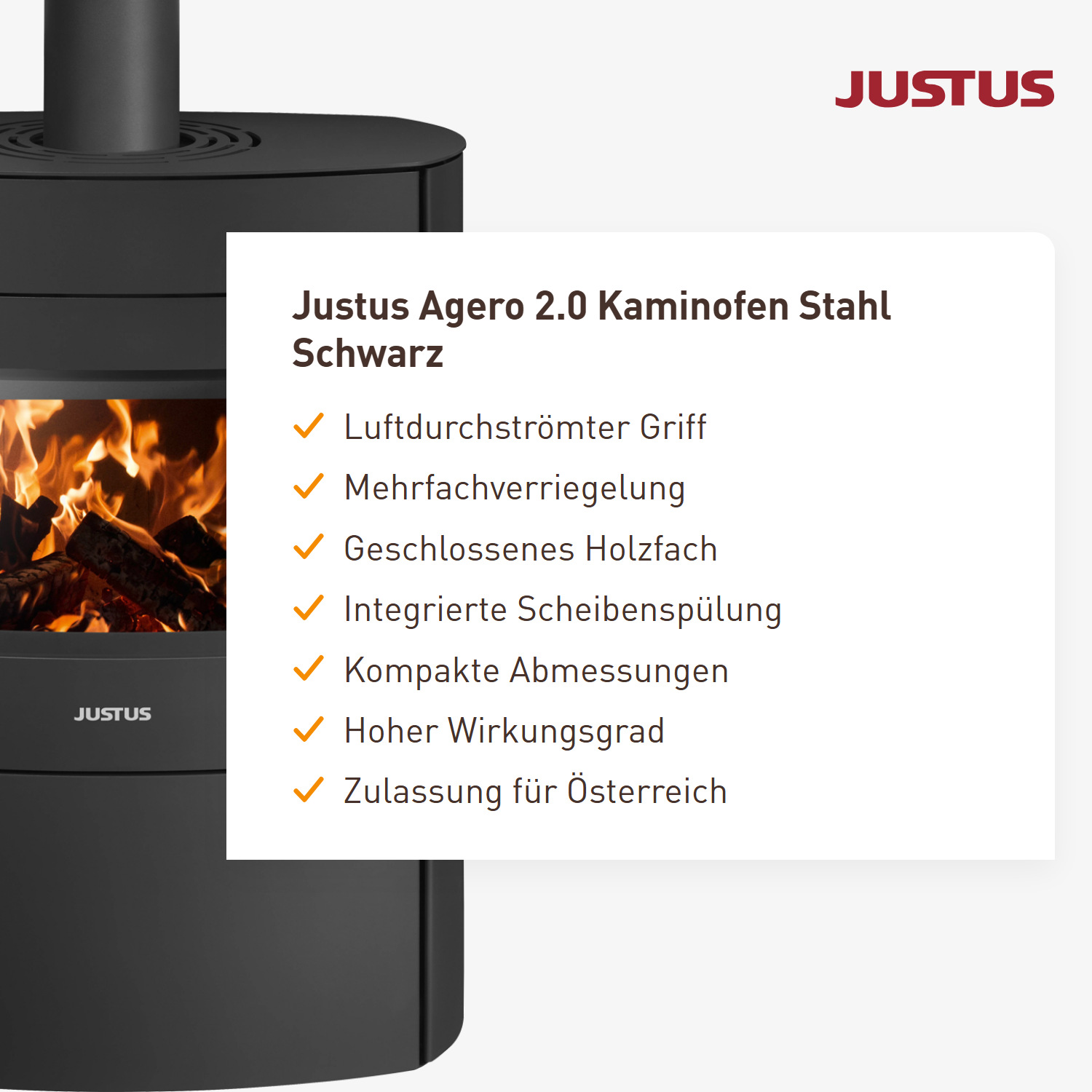 Justus Agero 2.0 Kaminofen Stahl Schwarz