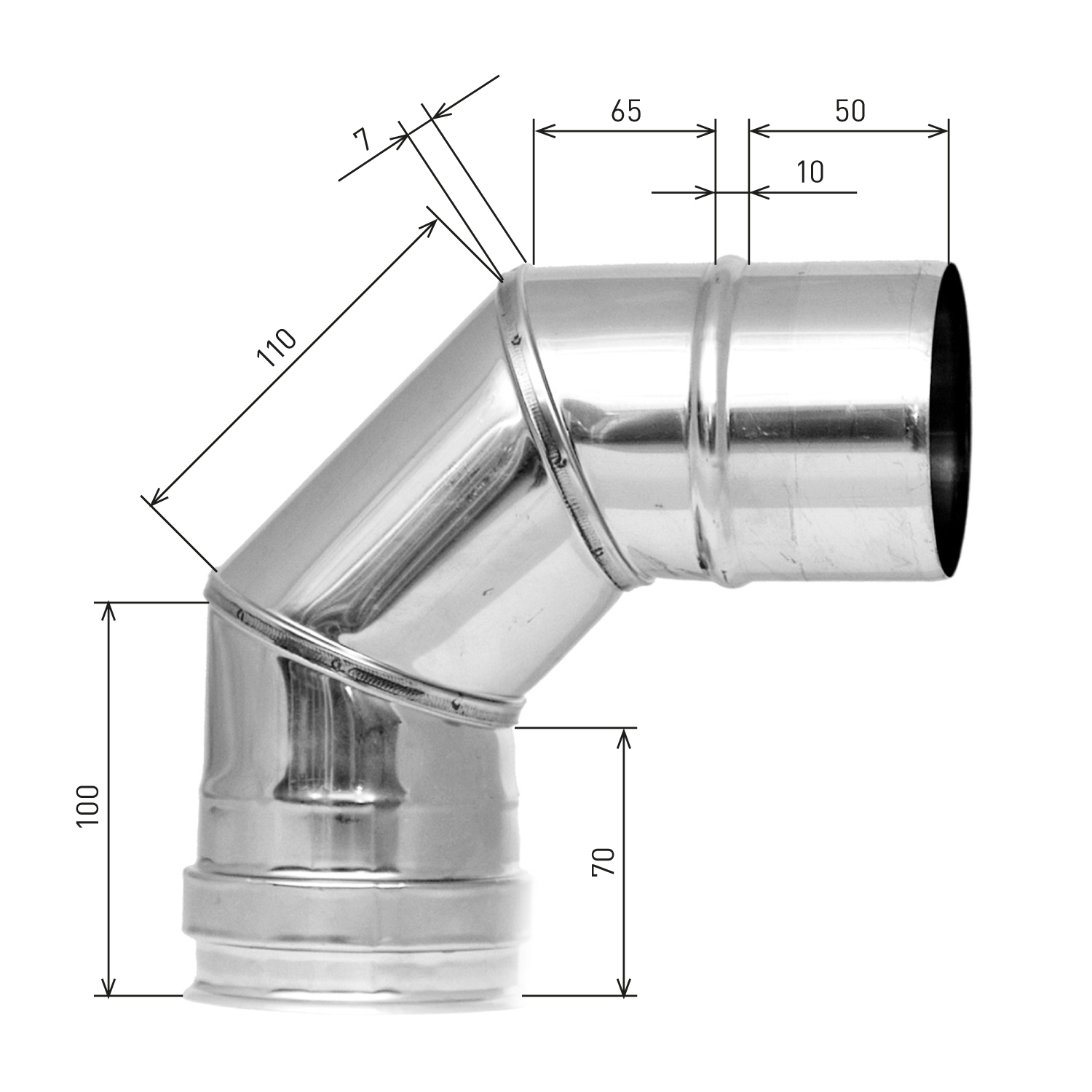 Raik Tuyau pour granulés / Conduit de fumée 80mm - Coude 90° INOX argent