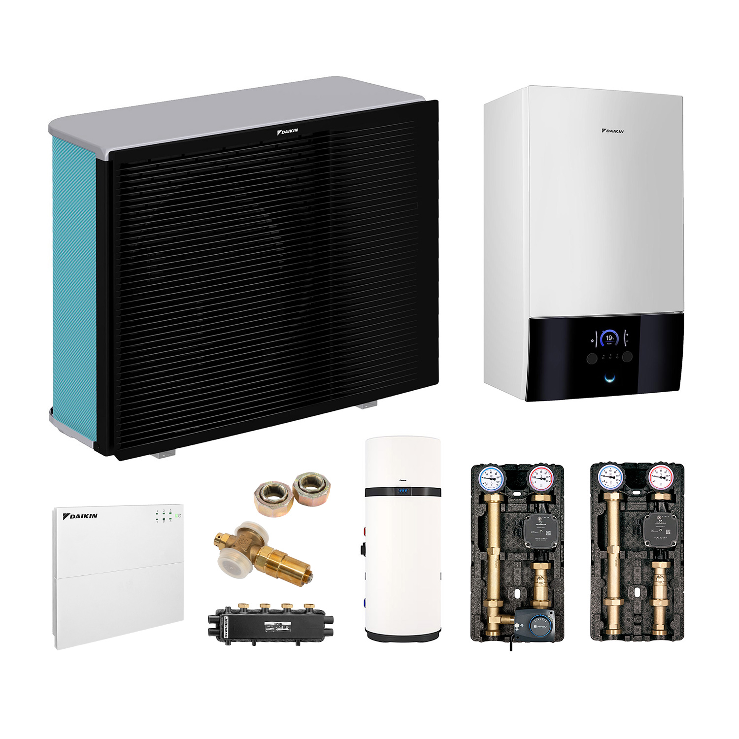 DAIKIN Altherma 3 H MT Baugröße 10 Hydrosplit-Wärmepumpe - Set 2 Heizkreise für Heizkörper und Fußbodenheizung mit Trinkwarmwasserbereitung über Brauchwasser-Wärmepumpe 200 L