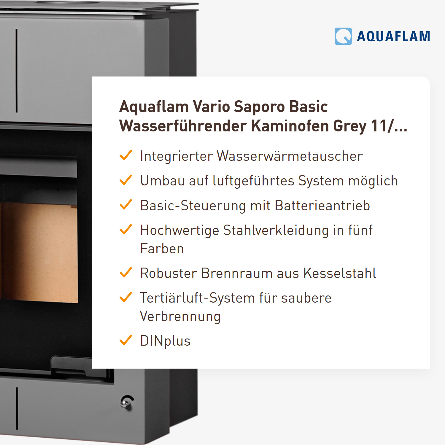 Aquaflam Vario Saporo Basic Wasserführender Kaminofen Grey 11/5 kW