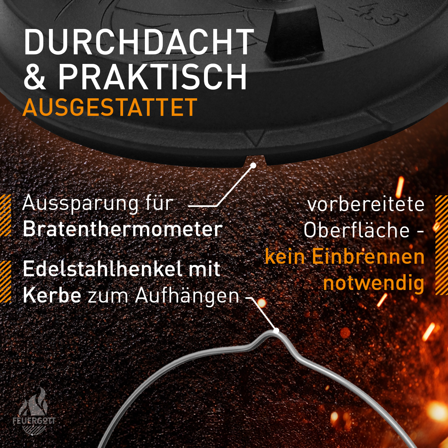 FEUERGOTT Dutch Oven 4,5 l mit Füßen
