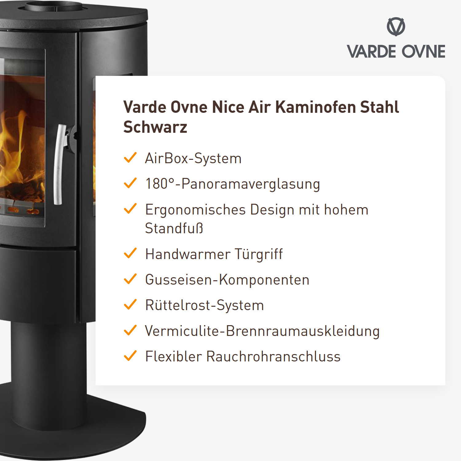 Varde Ovne Nice Air Kaminofen Stahl Schwarz