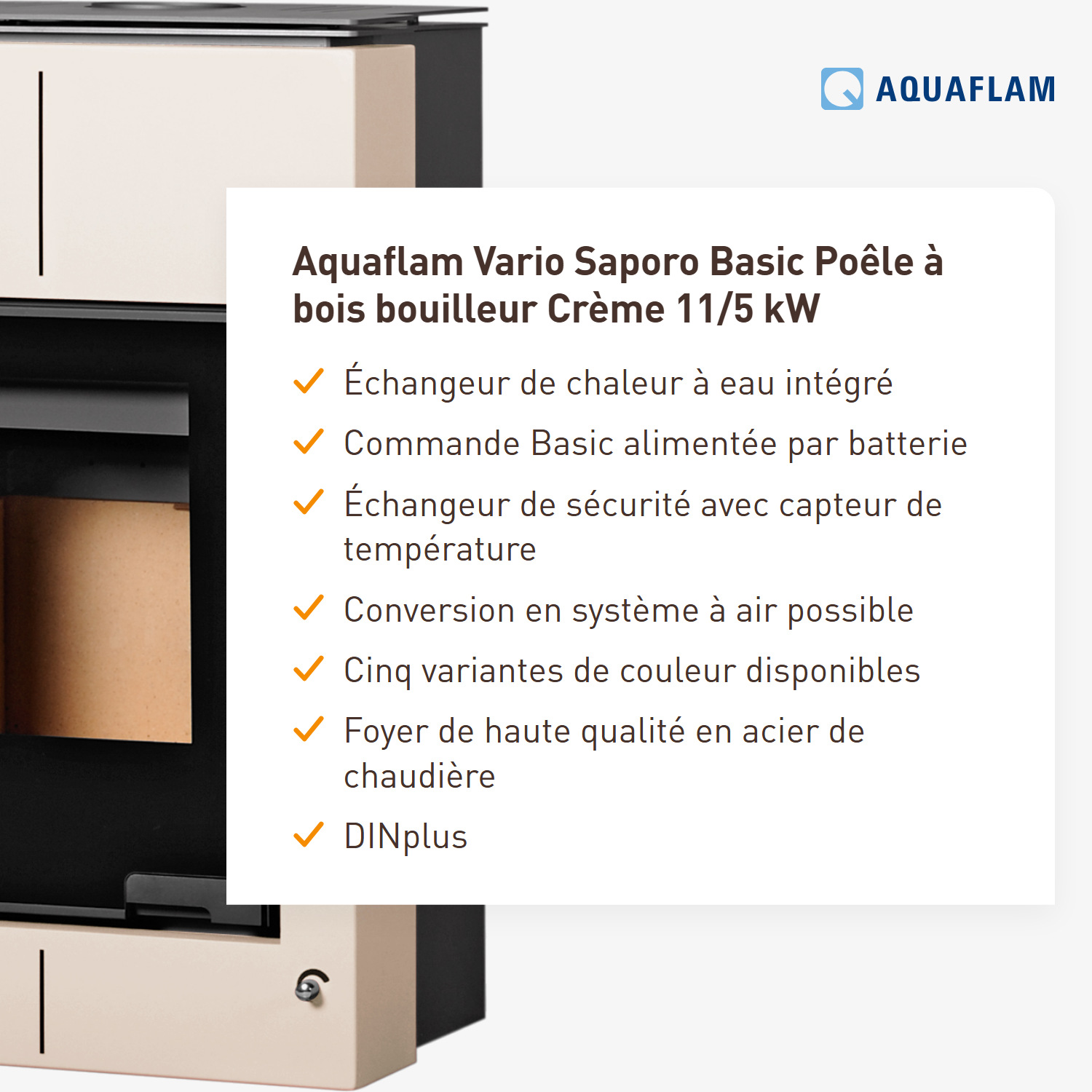 Aquaflam Vario Saporo Basic Poêle à bois hydraulique Crème 11/5 kW