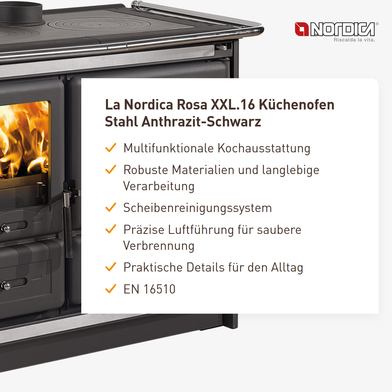 La Nordica Rosa XXL.16 Küchenofen Stahl Anthrazit-Schwarz