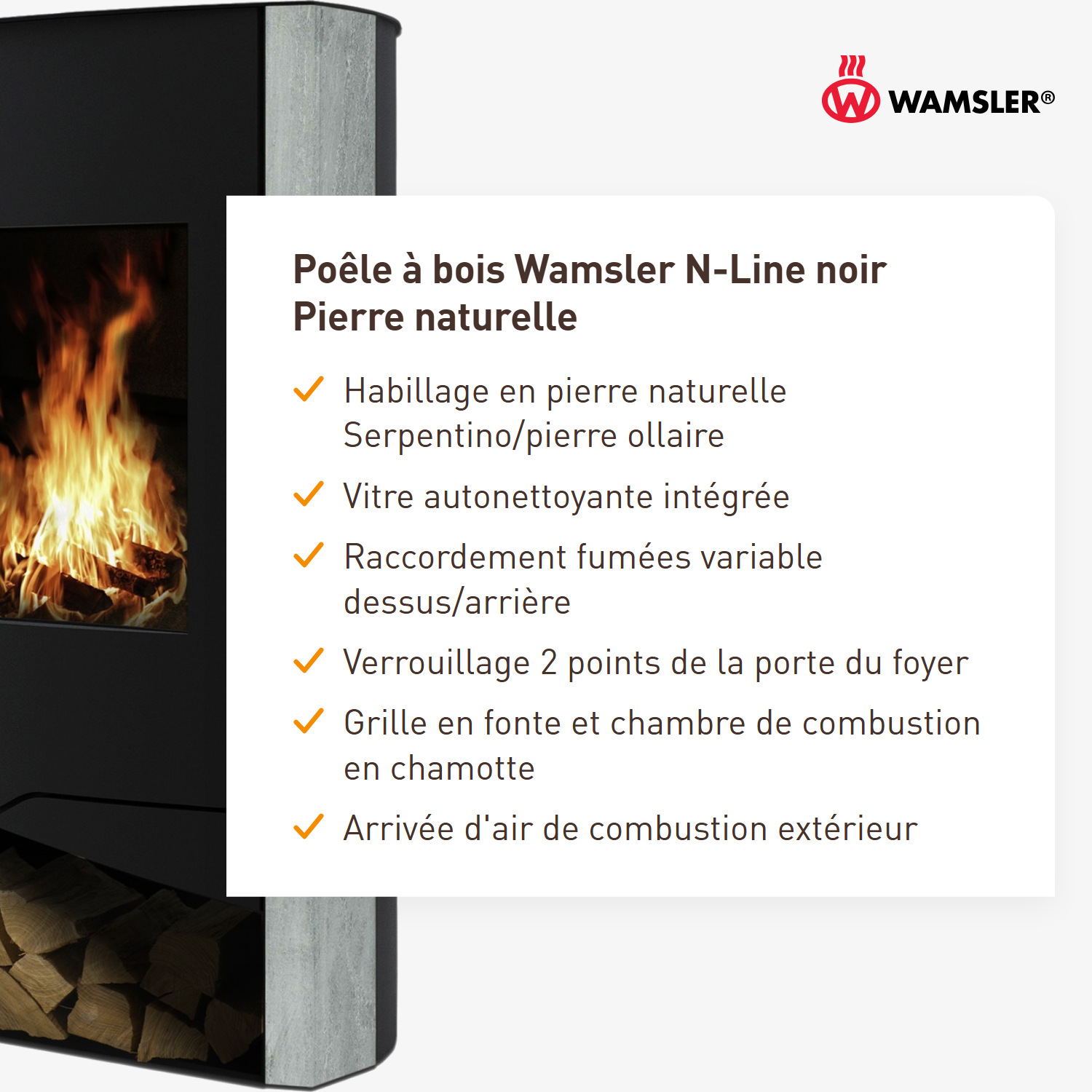Wamsler poêle à bois N-Line noir pierre naturelle
