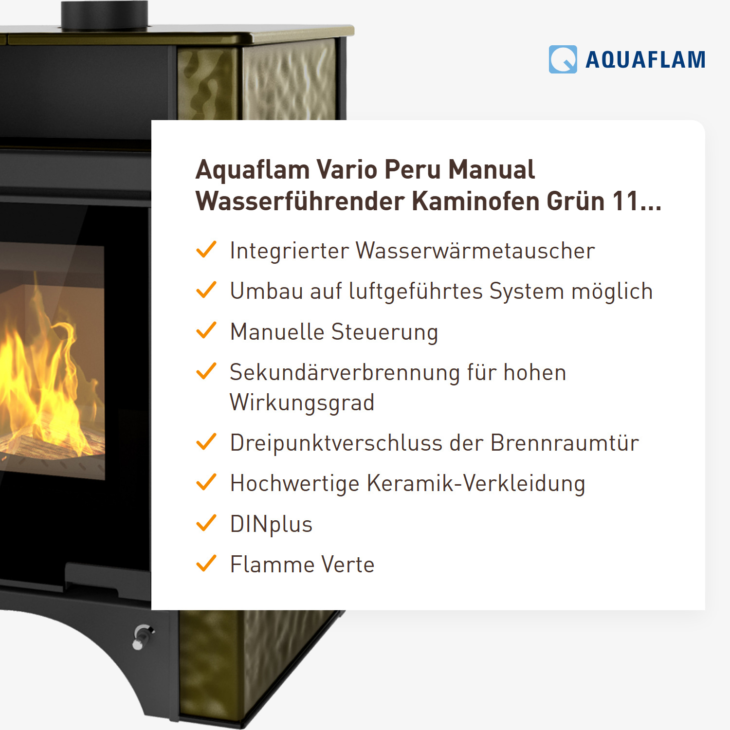 Aquaflam Vario Peru Manual Wasserführender Kaminofen Grün 11/5 kW