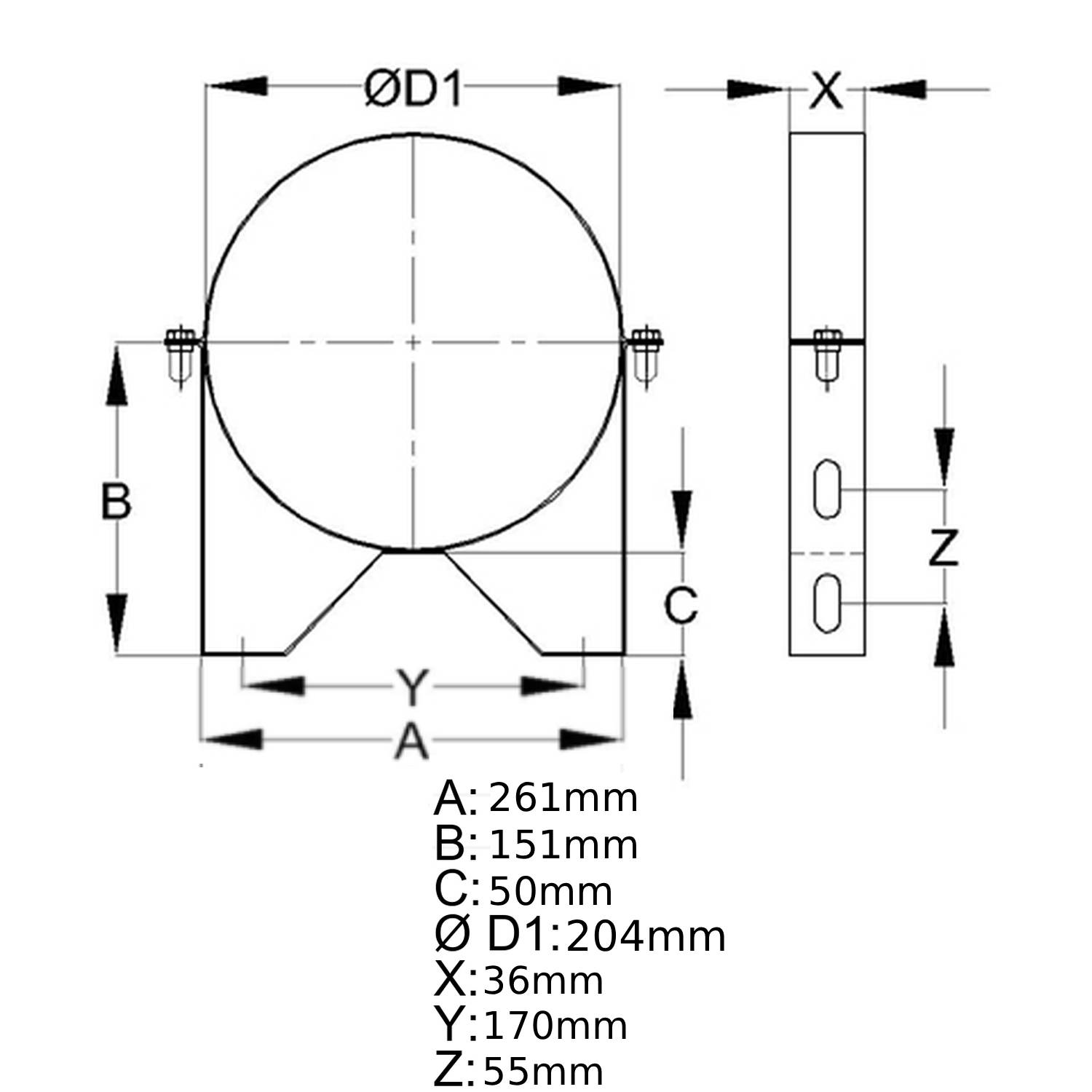 Schiedel Wandhalterung 50 mm Ø150 mm glänzend