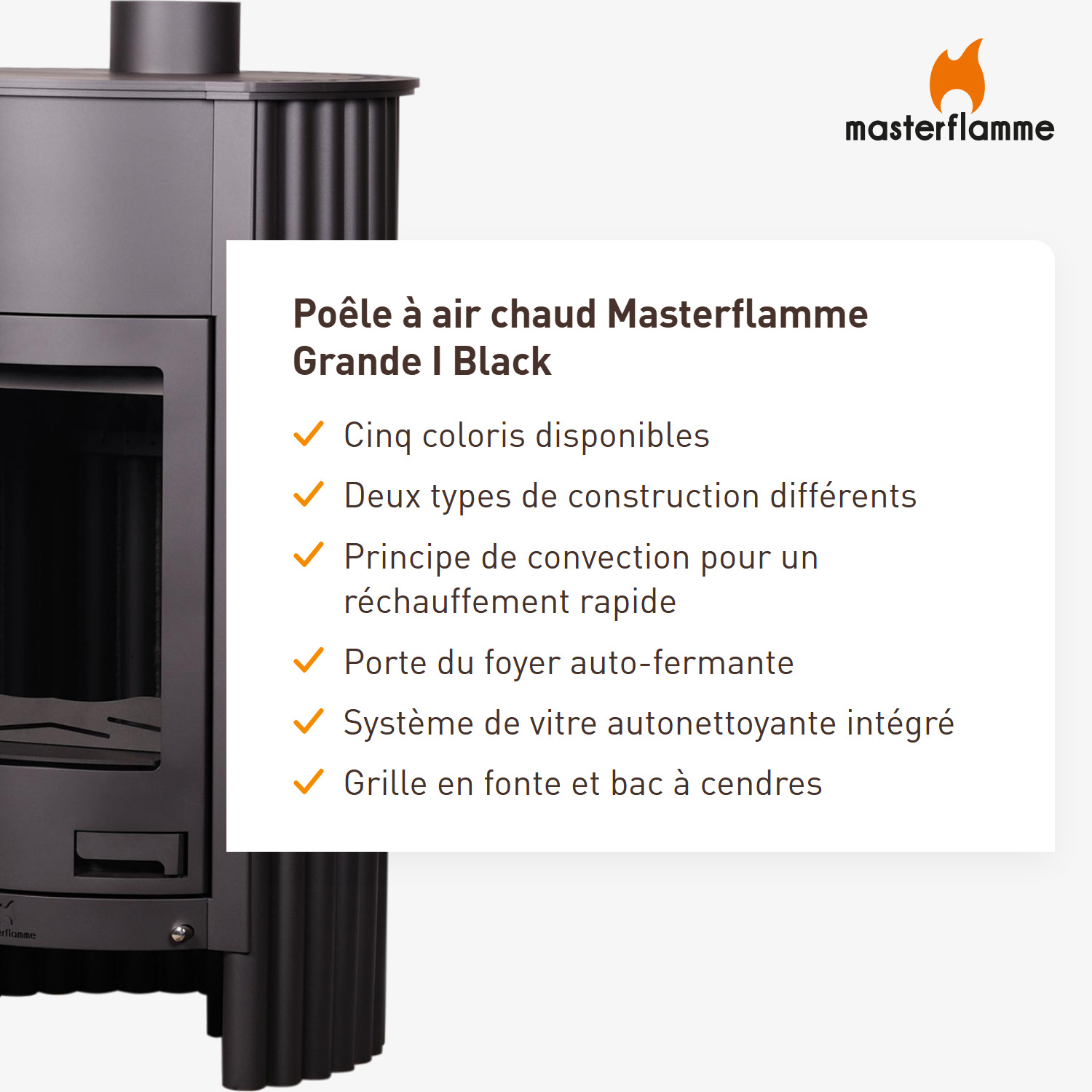 Poêle à air chaud Masterflamme Grande I Noir