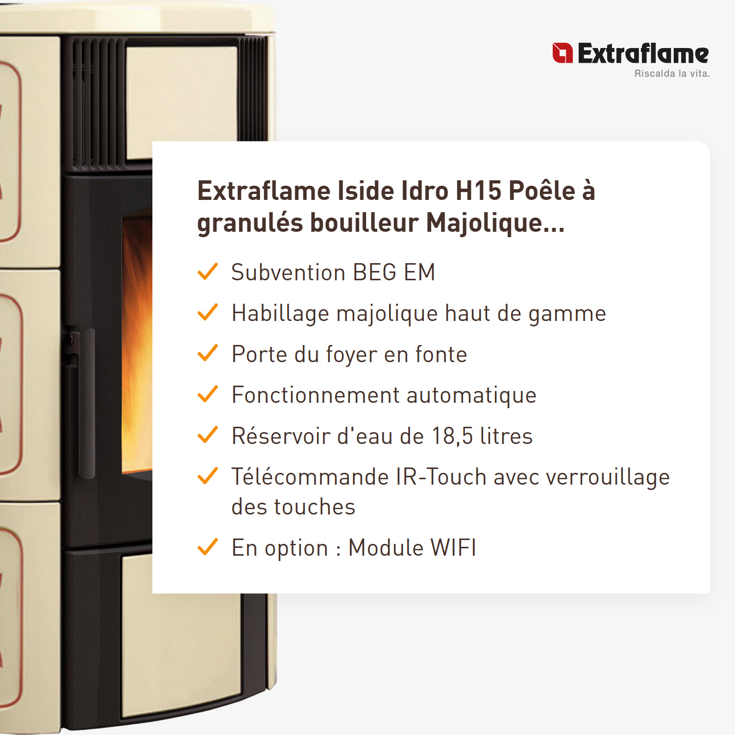 Extraflame Iside Idro H15 poêle à granulés bouilleur Majolique Améthyste