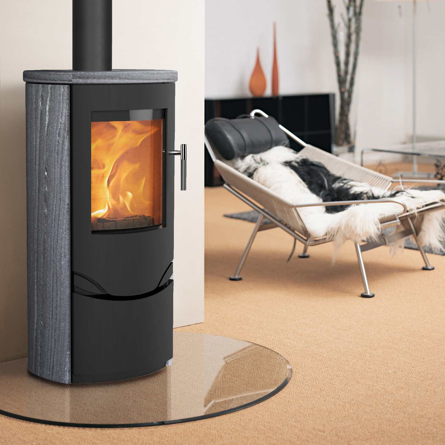 Lotus Prio 5 Kaminofen Schwarz / Indian Night, RR hinten od. RR oben