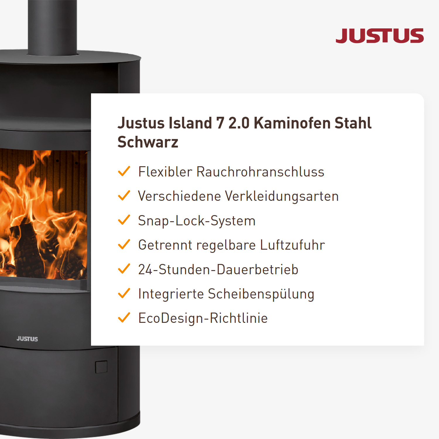 Justus Island 7 2.0 Kaminofen Stahl Schwarz